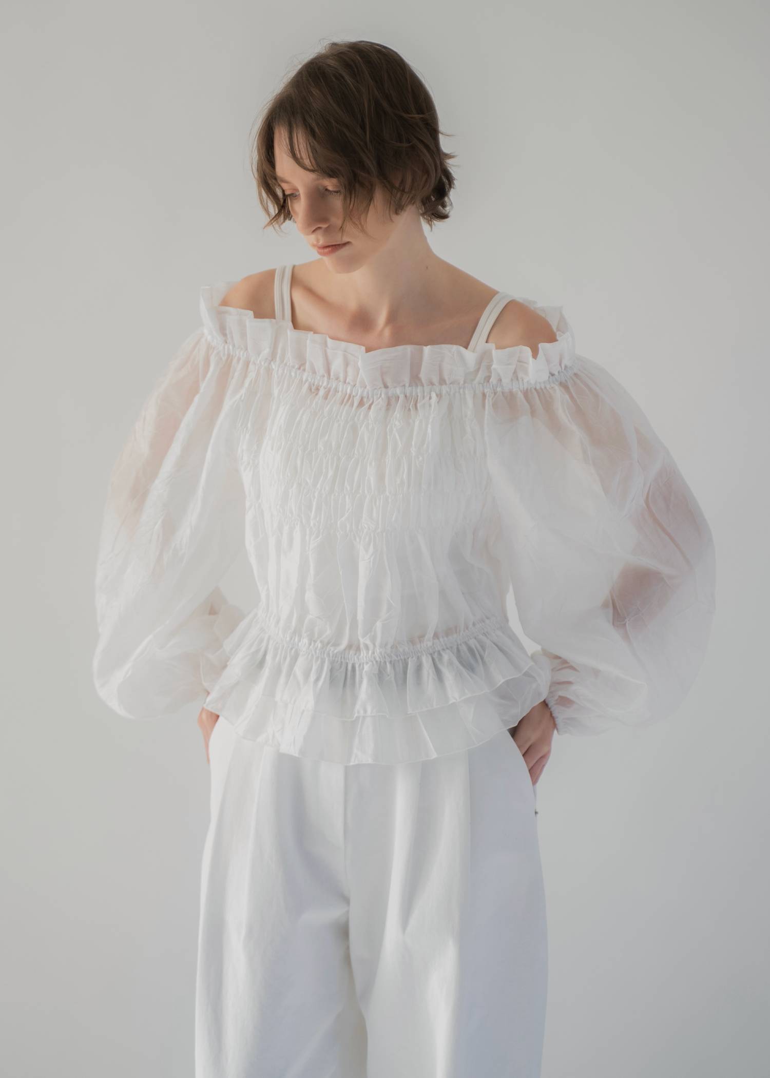 volume sleeve shirring hem tiered BL