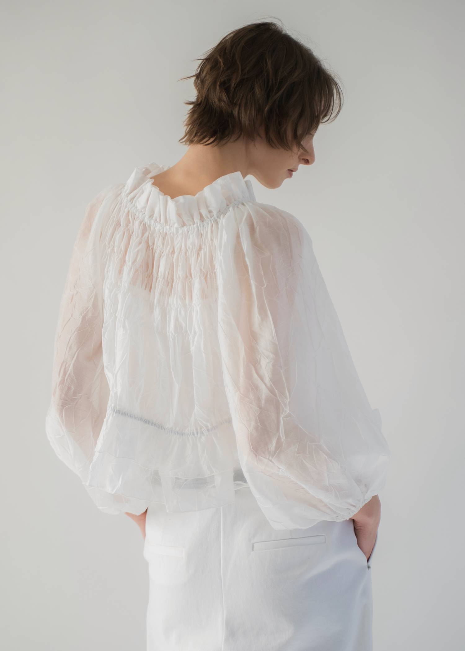 volume sleeve shirring hem tiered BL