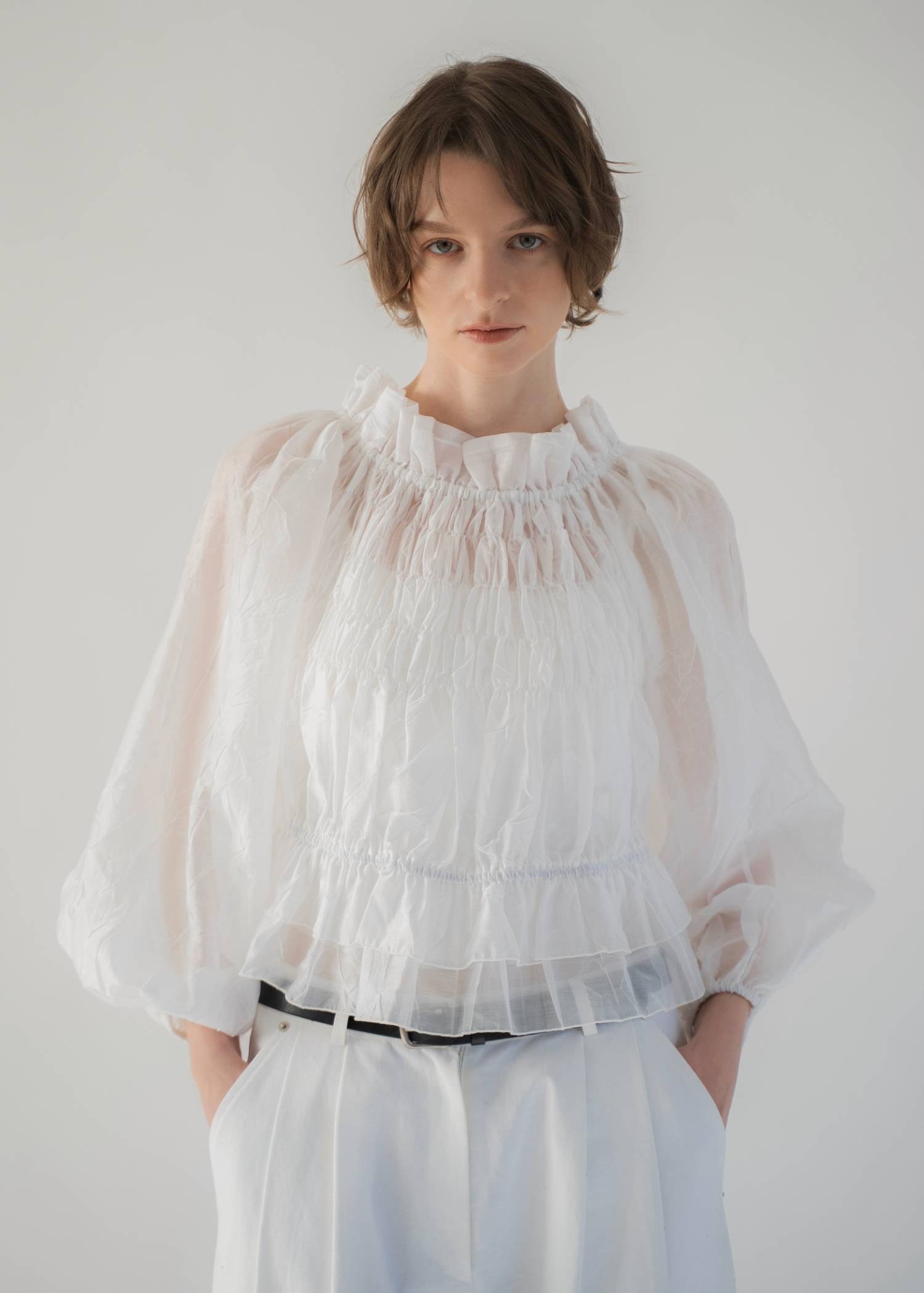 volume sleeve shirring hem tiered BL