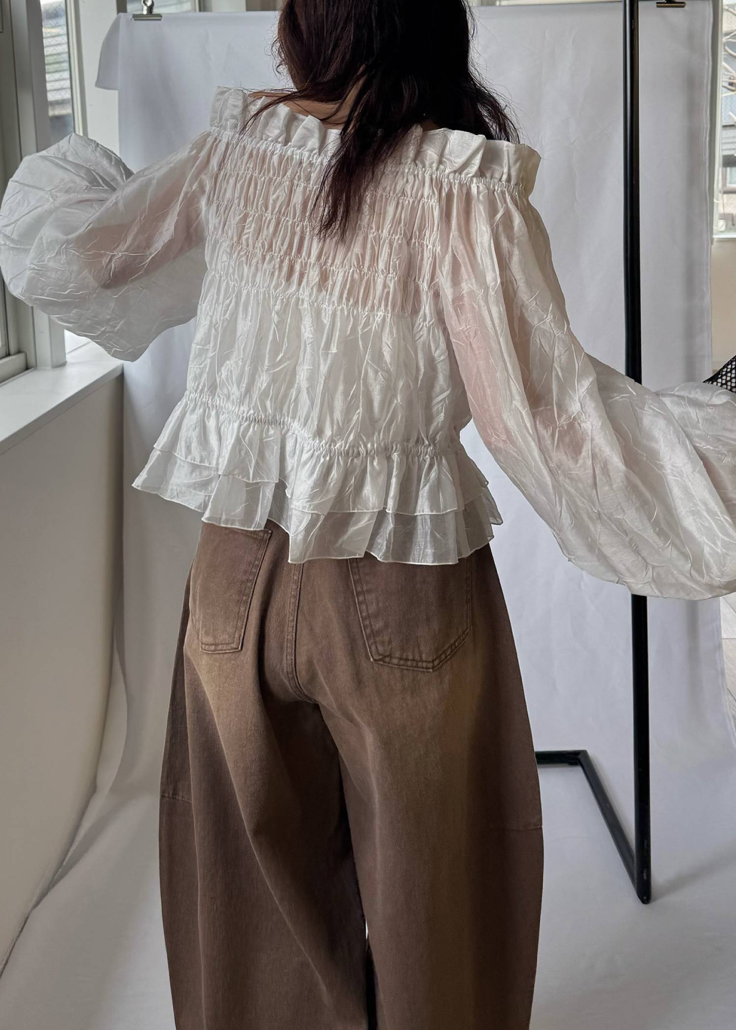 volume sleeve shirring hem tiered BL