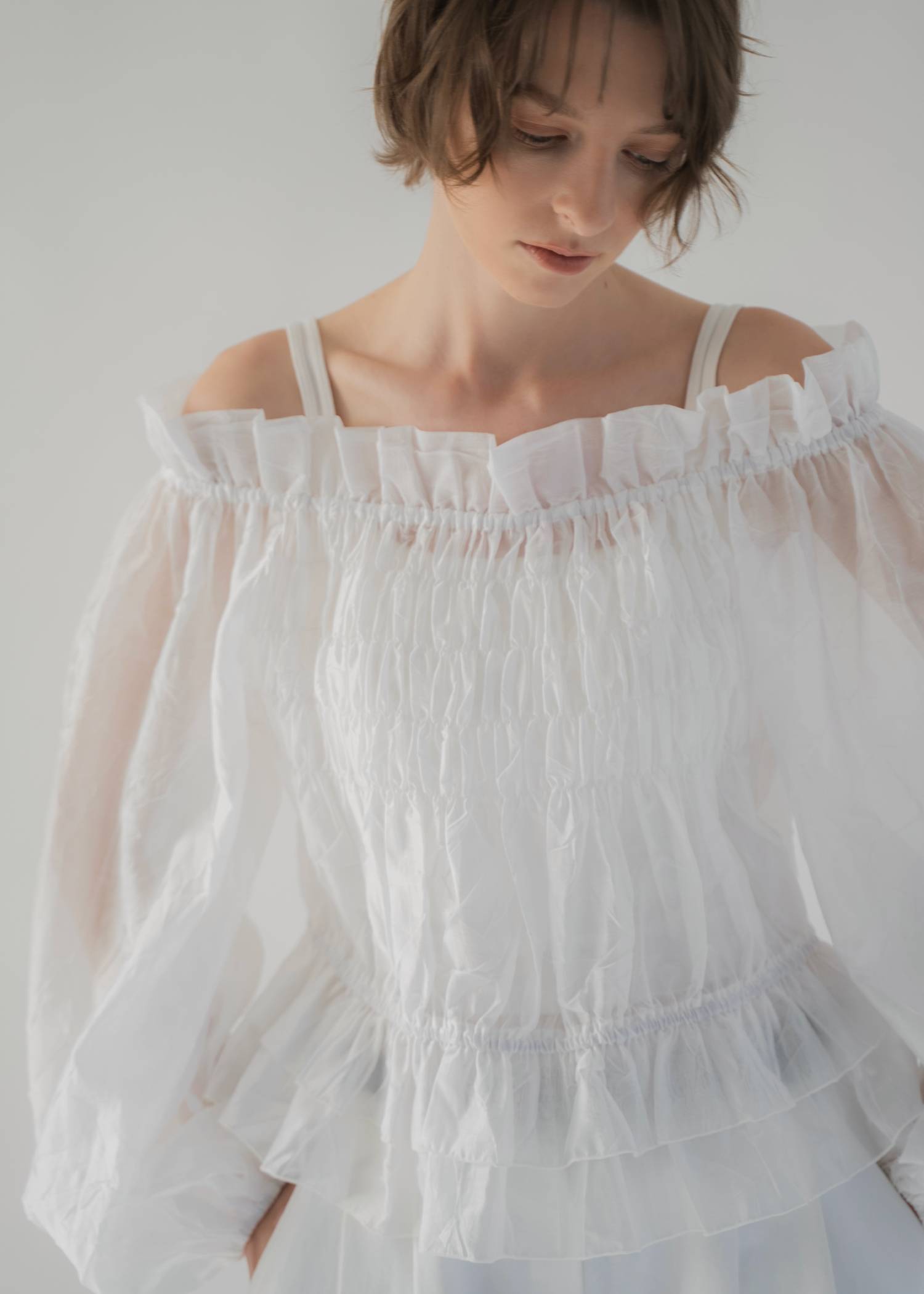 volume sleeve shirring hem tiered BL