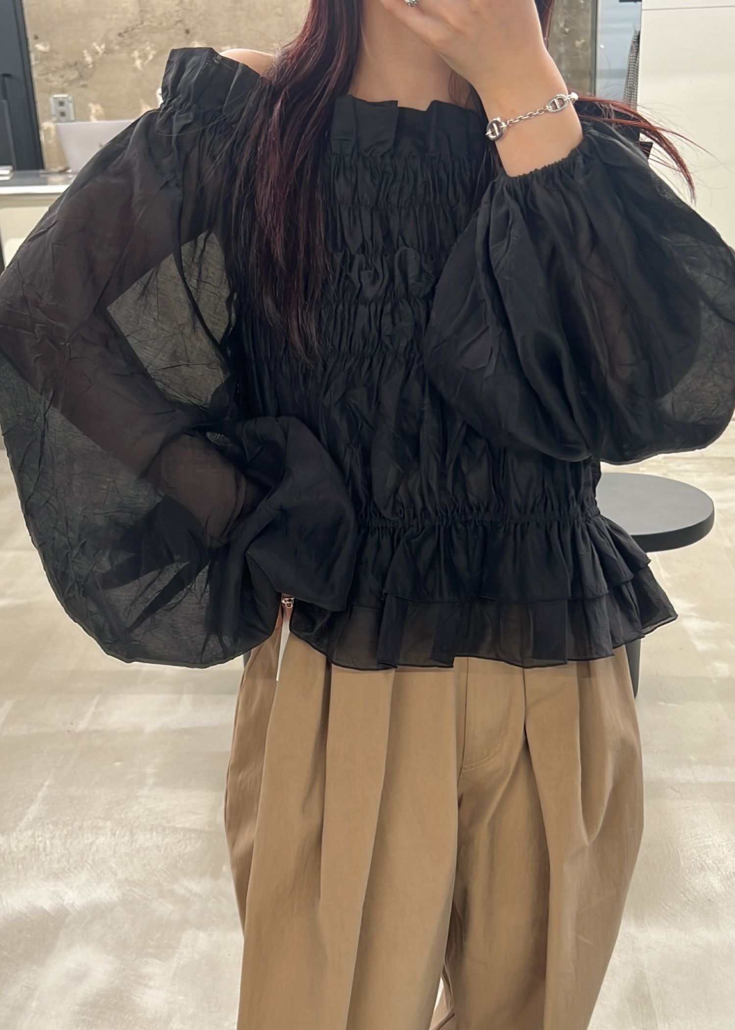 volume sleeve shirring hem tiered BL