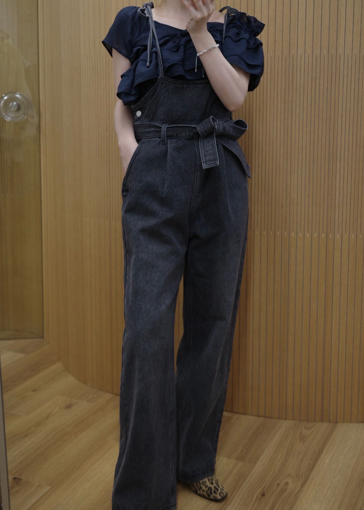 asymmetry tiered frill sheer shirring BL