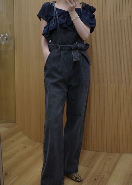 asymmetry tiered frill sheer shirring BL
