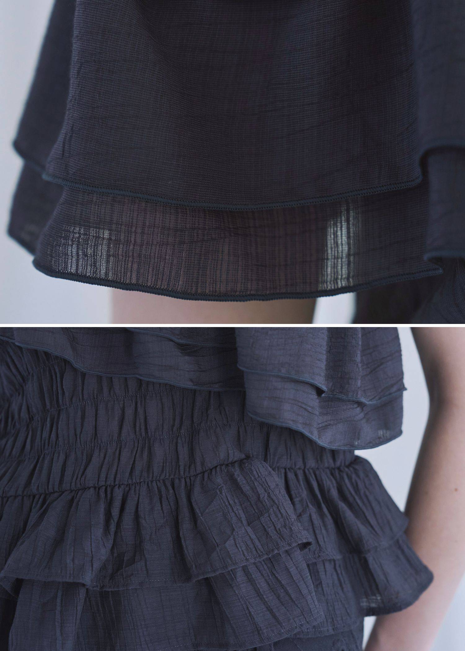asymmetry tiered frill sheer shirring BL