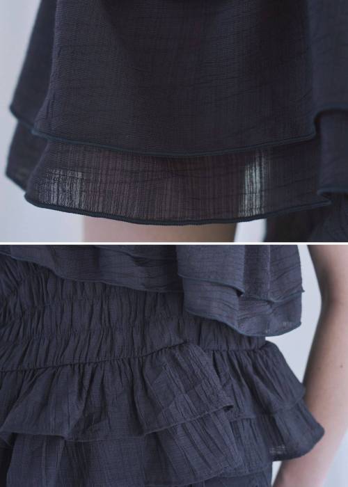 asymmetry tiered frill sheer shirring BL