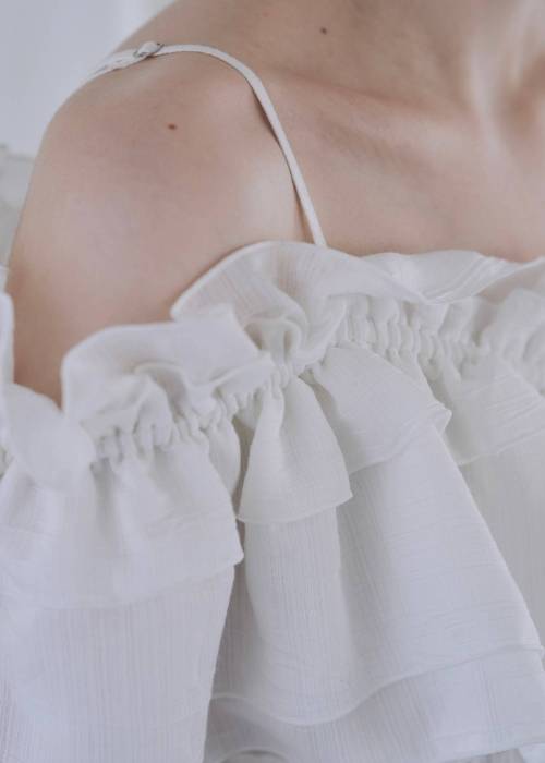 asymmetry tiered frill sheer shirring BL