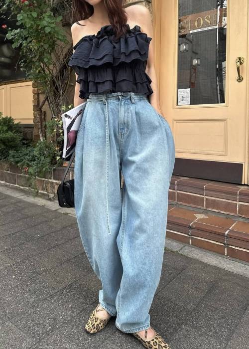 asymmetry tiered frill sheer shirring BL
