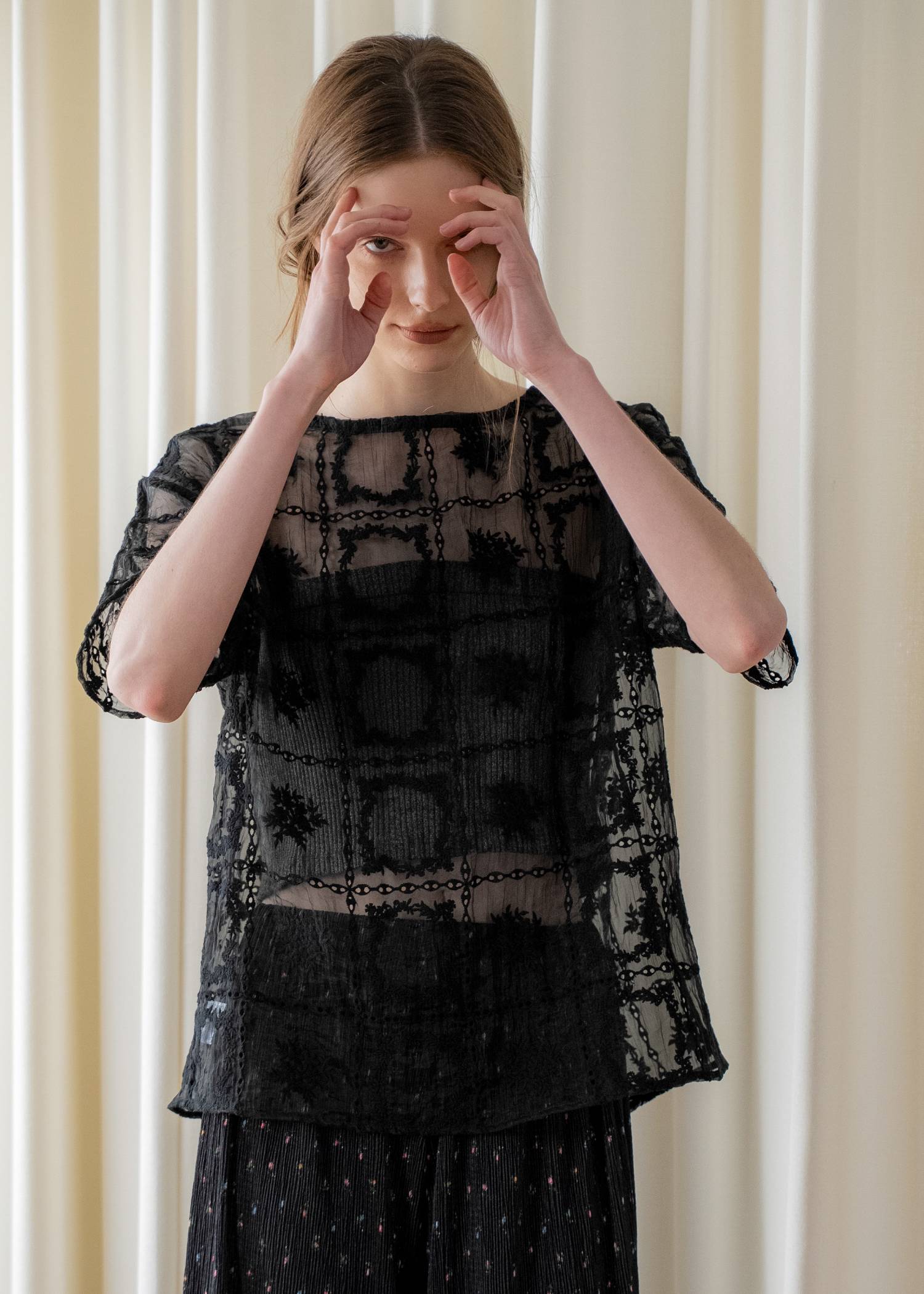 square lace big tee & rib tops SET