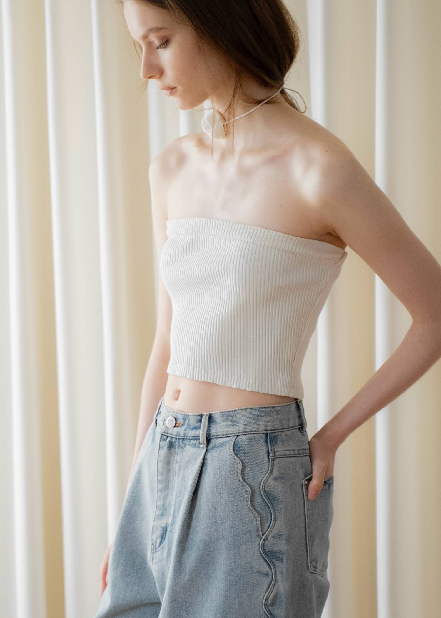 square lace big tee & rib tops SET