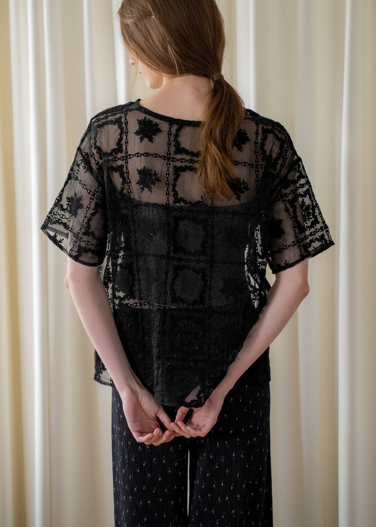 square lace big tee & rib tops SET