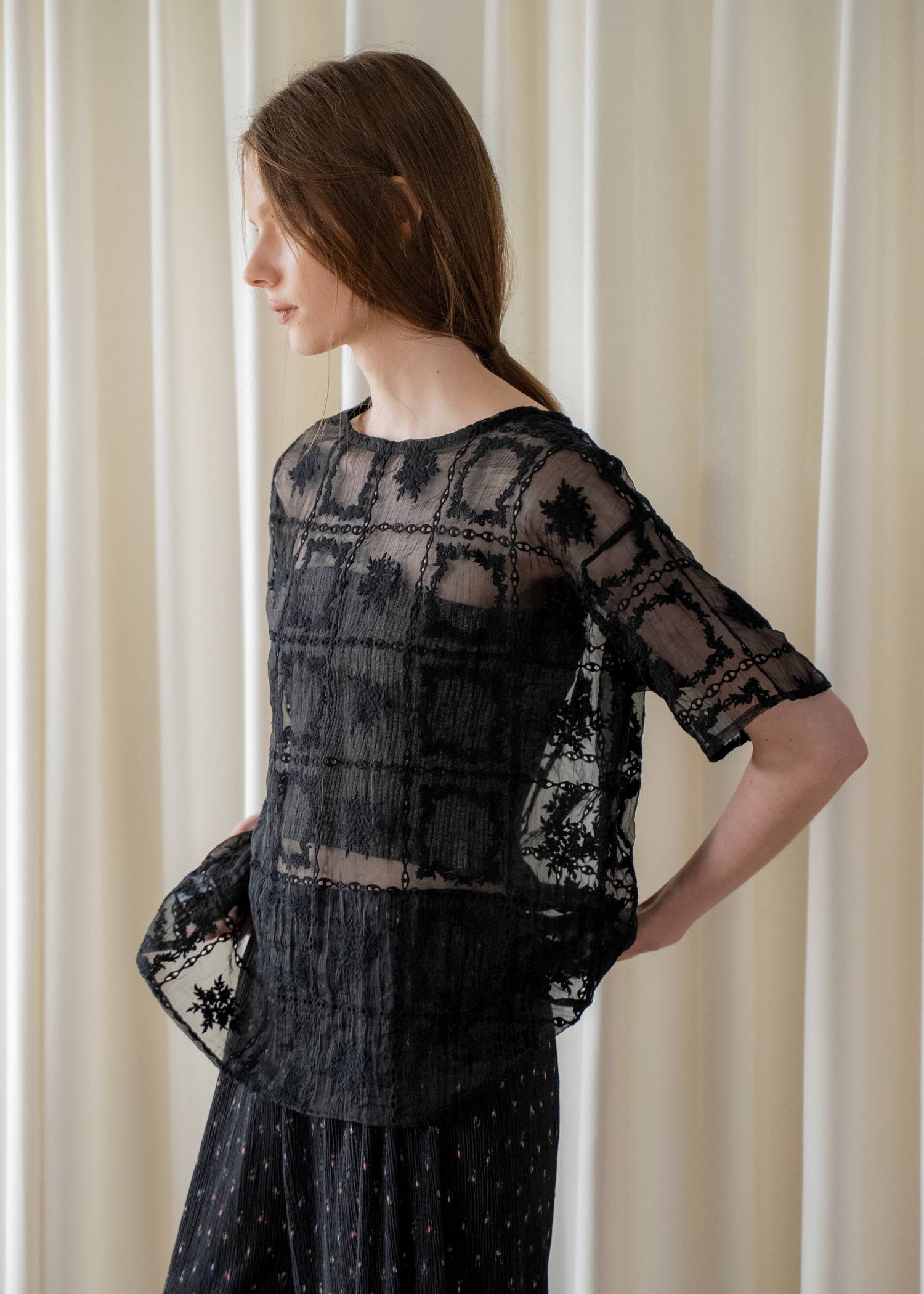 square lace big tee & rib tops SET