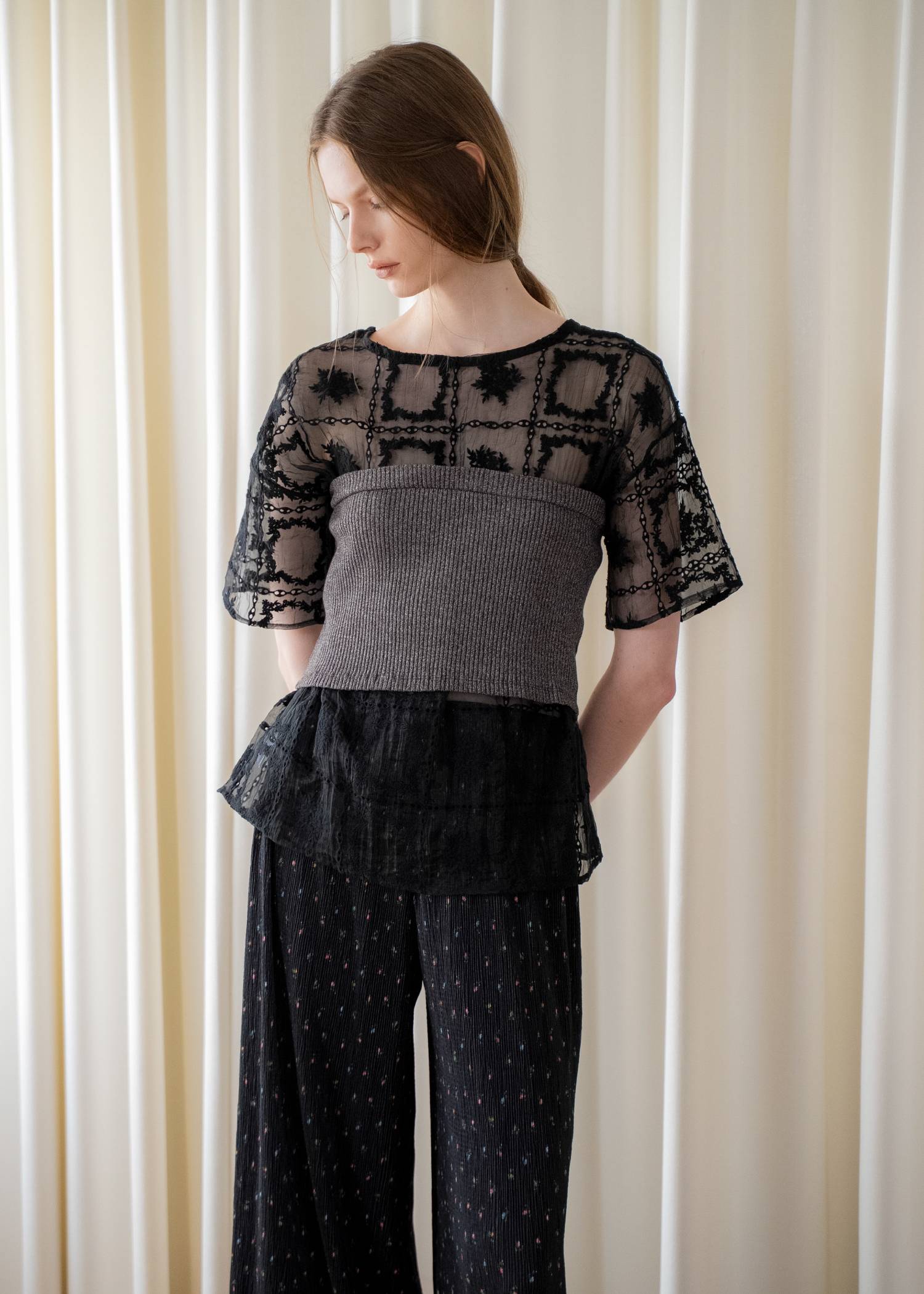 square lace big tee & rib tops SET