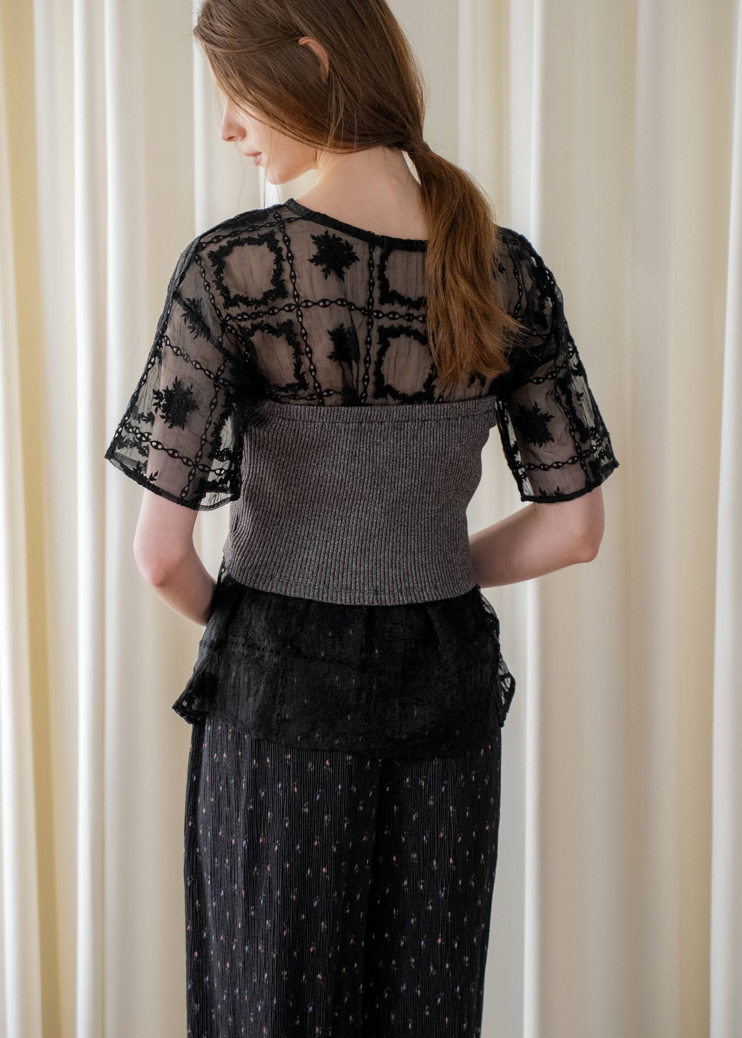 square lace big tee & rib tops SET