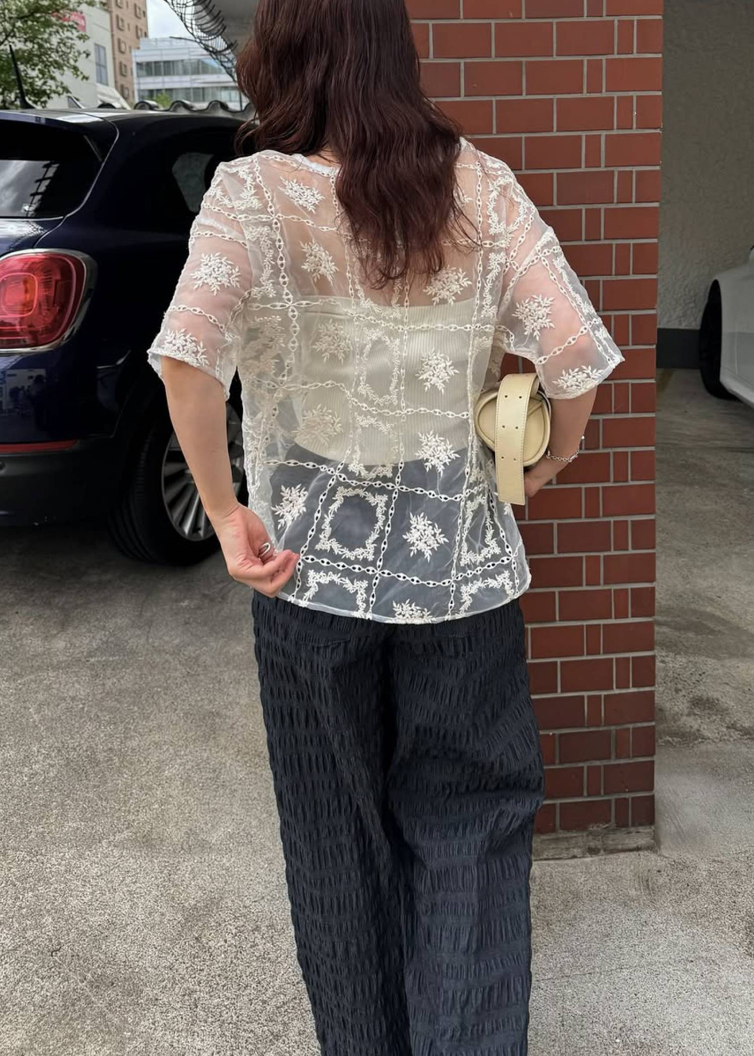 square lace big tee & rib tops SET