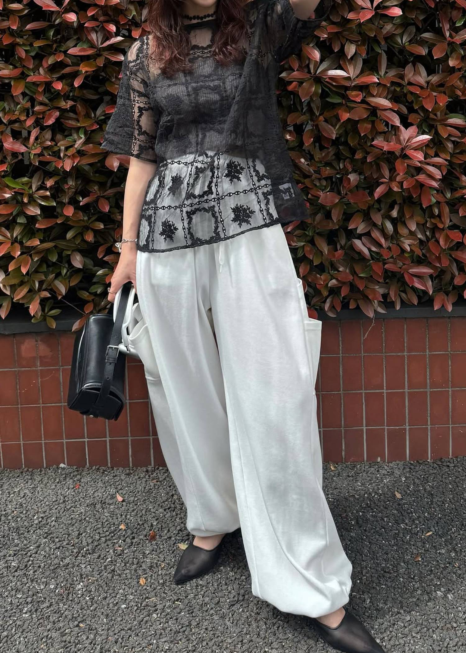 square lace big tee & rib tops SET