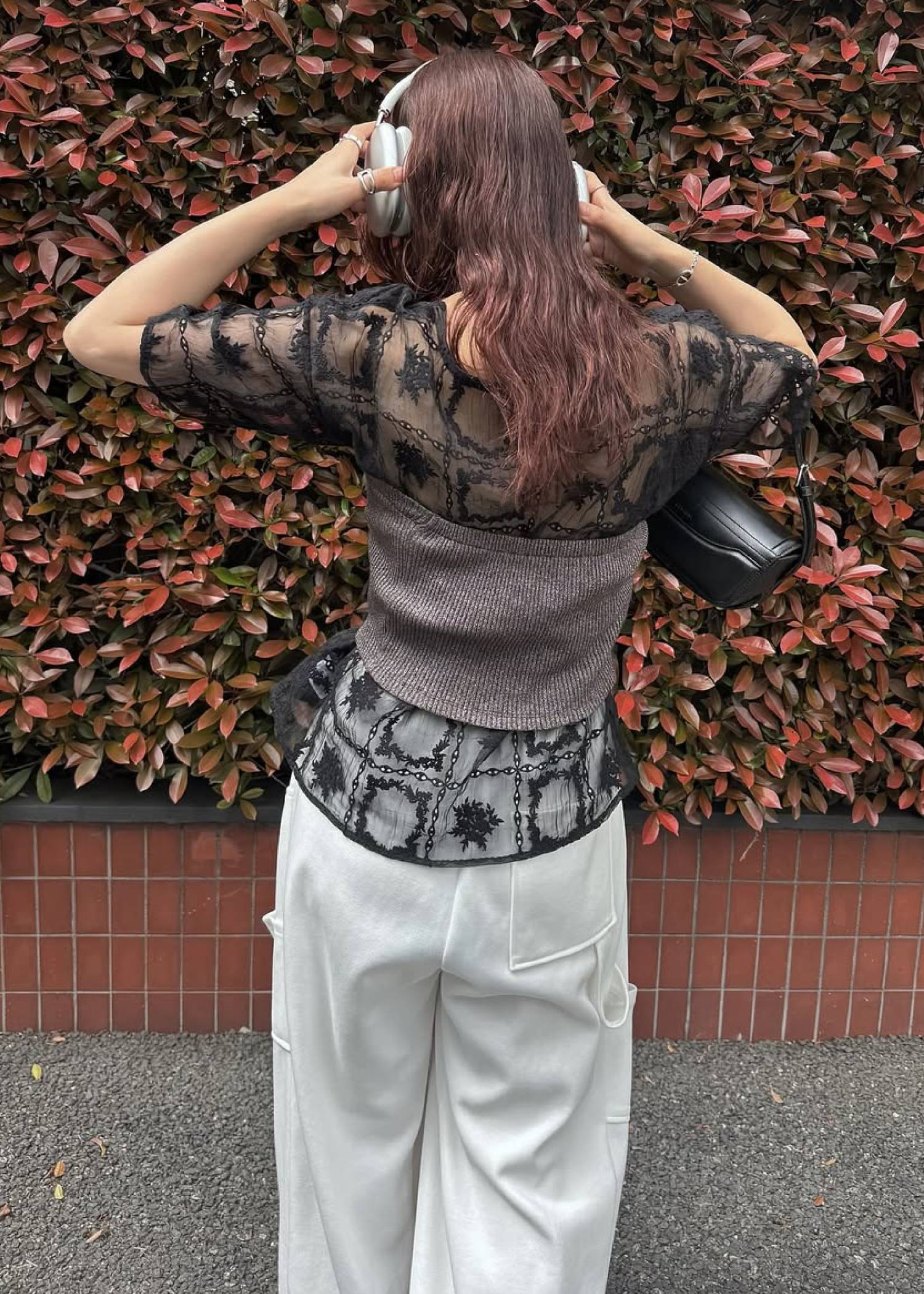 square lace big tee & rib tops SET