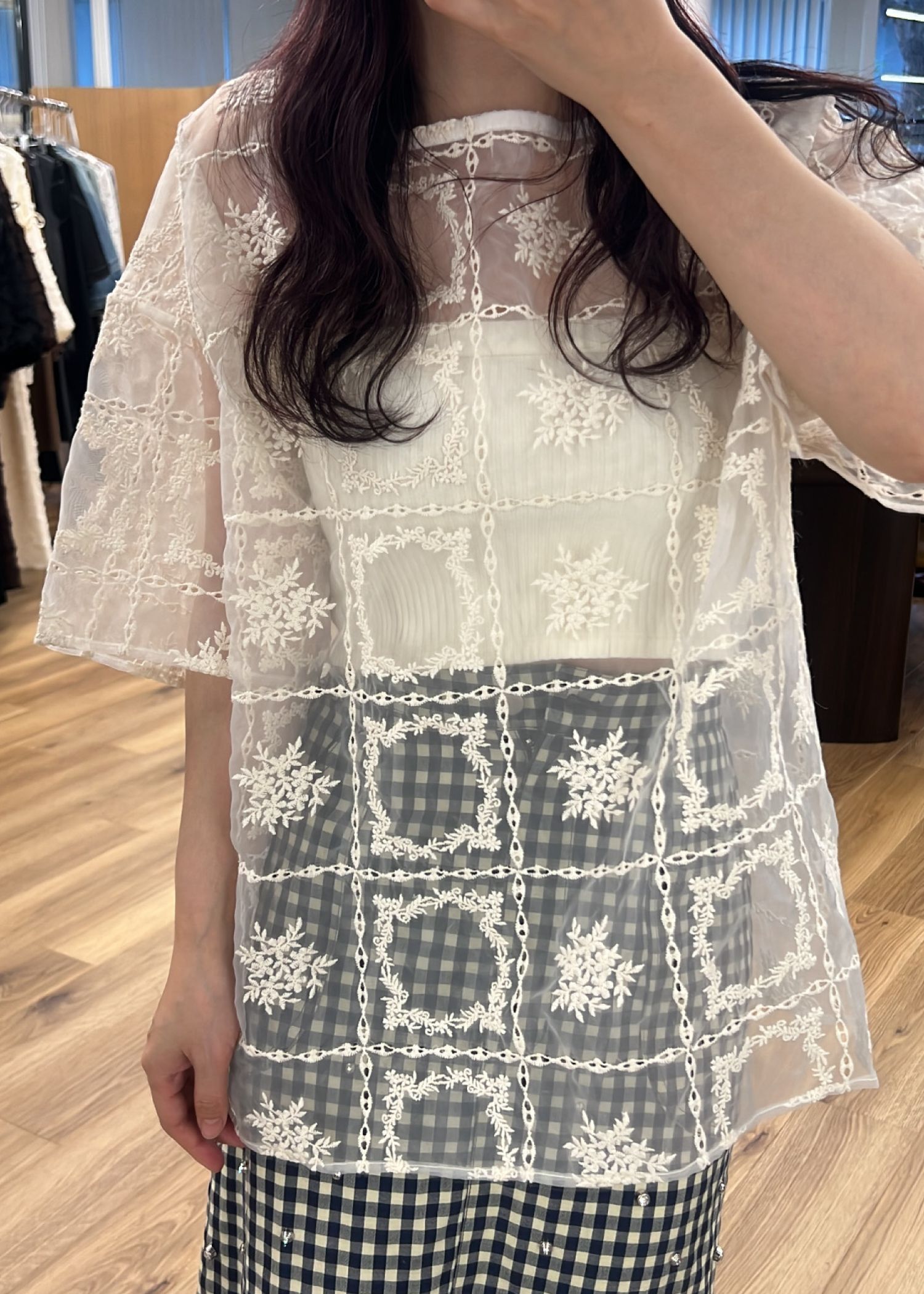 square lace big tee & rib tops SET