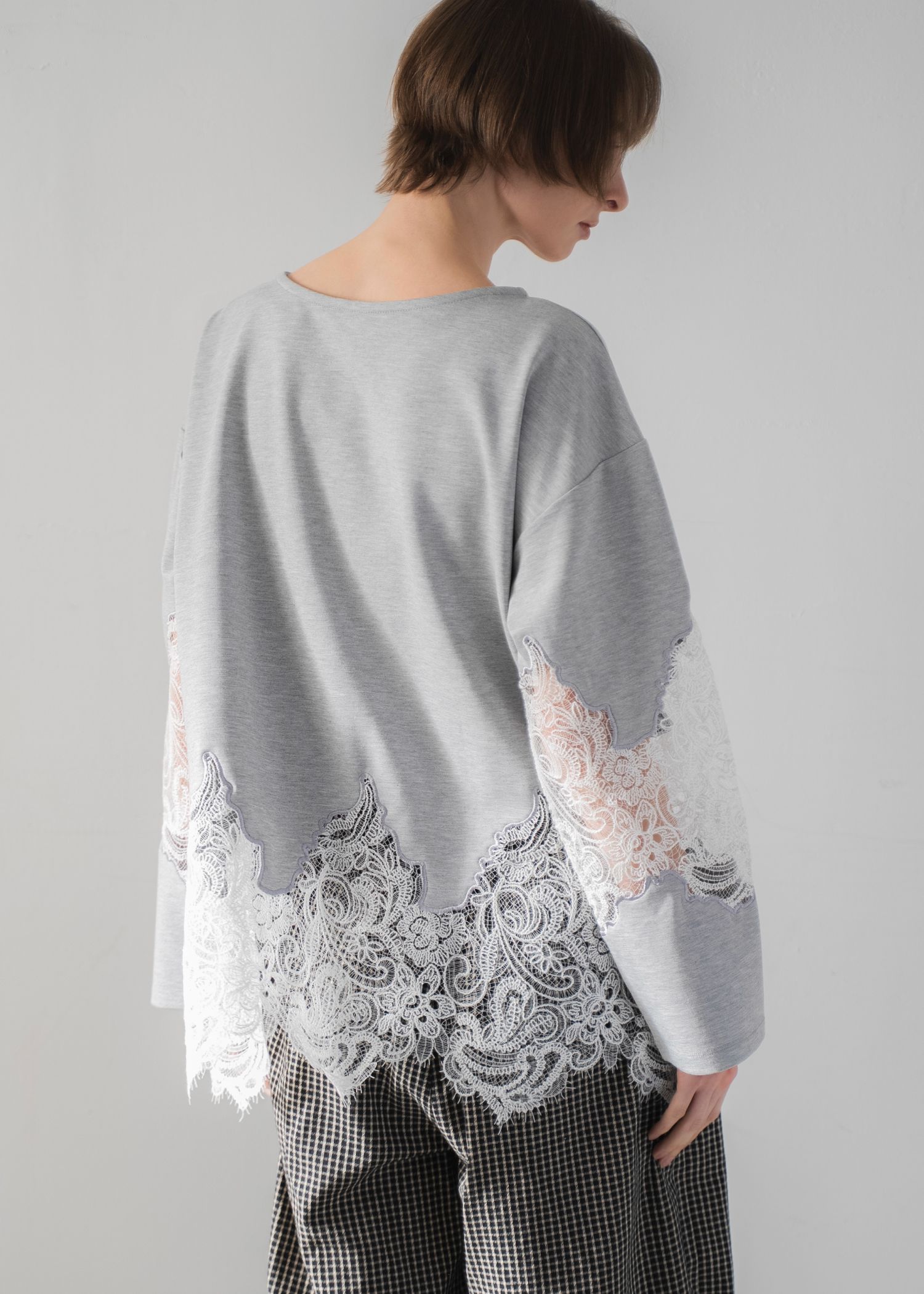 scallop lace sheer panel cut & sewn tops