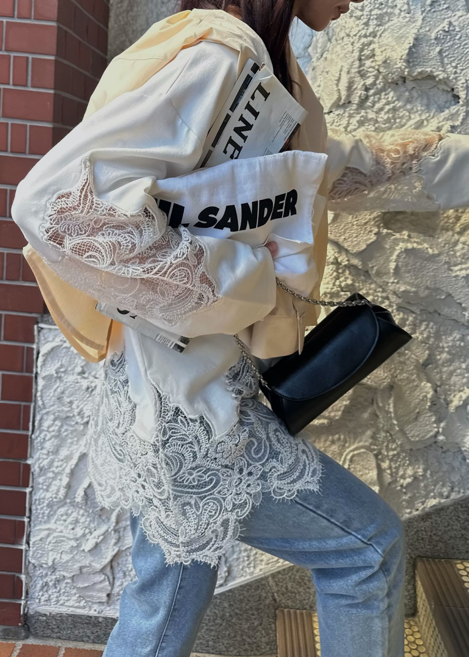 scallop lace sheer panel cut & sewn tops