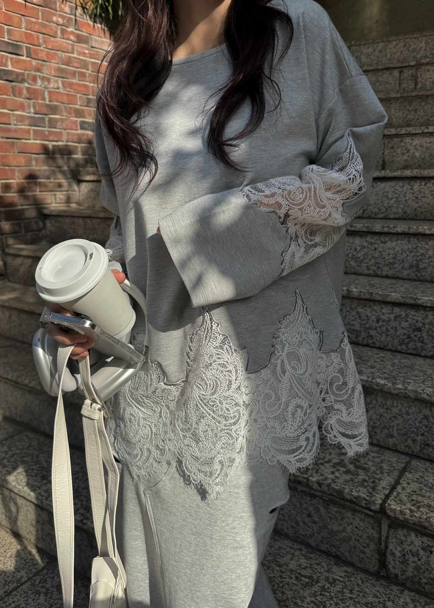 scallop lace sheer panel cut & sewn tops