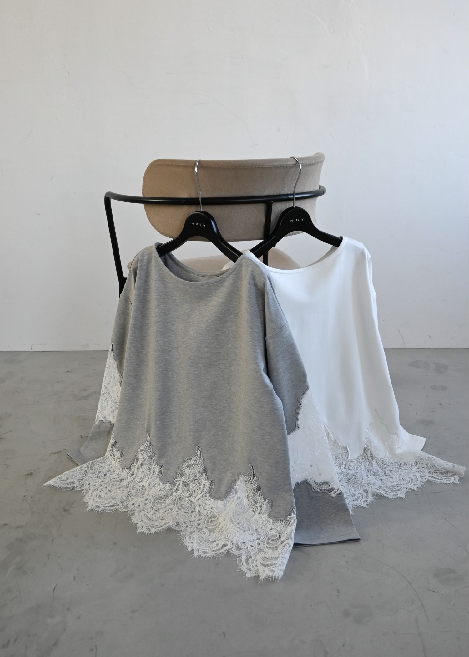 scallop lace sheer panel cut & sewn tops