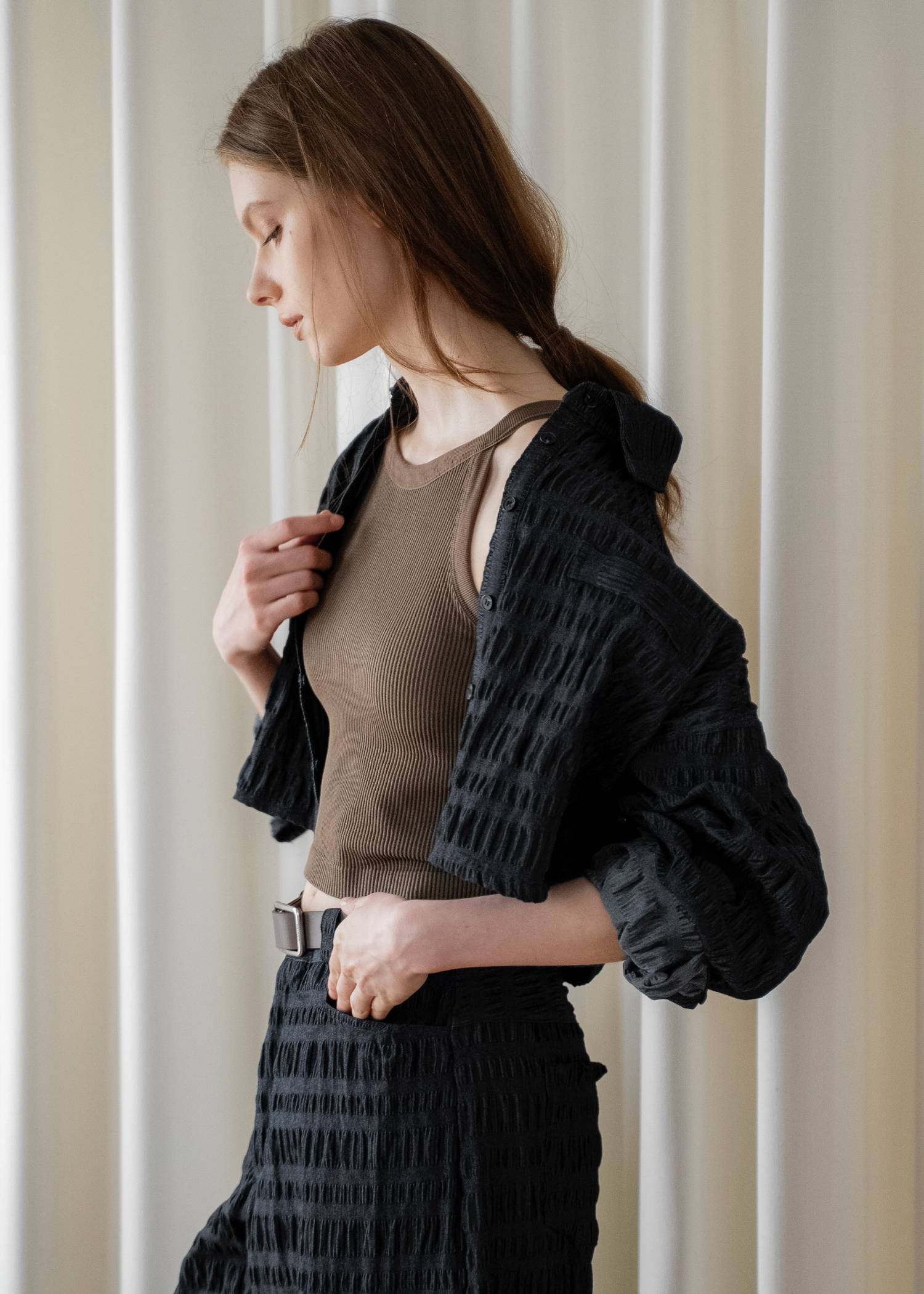 shirring dungaree short SH