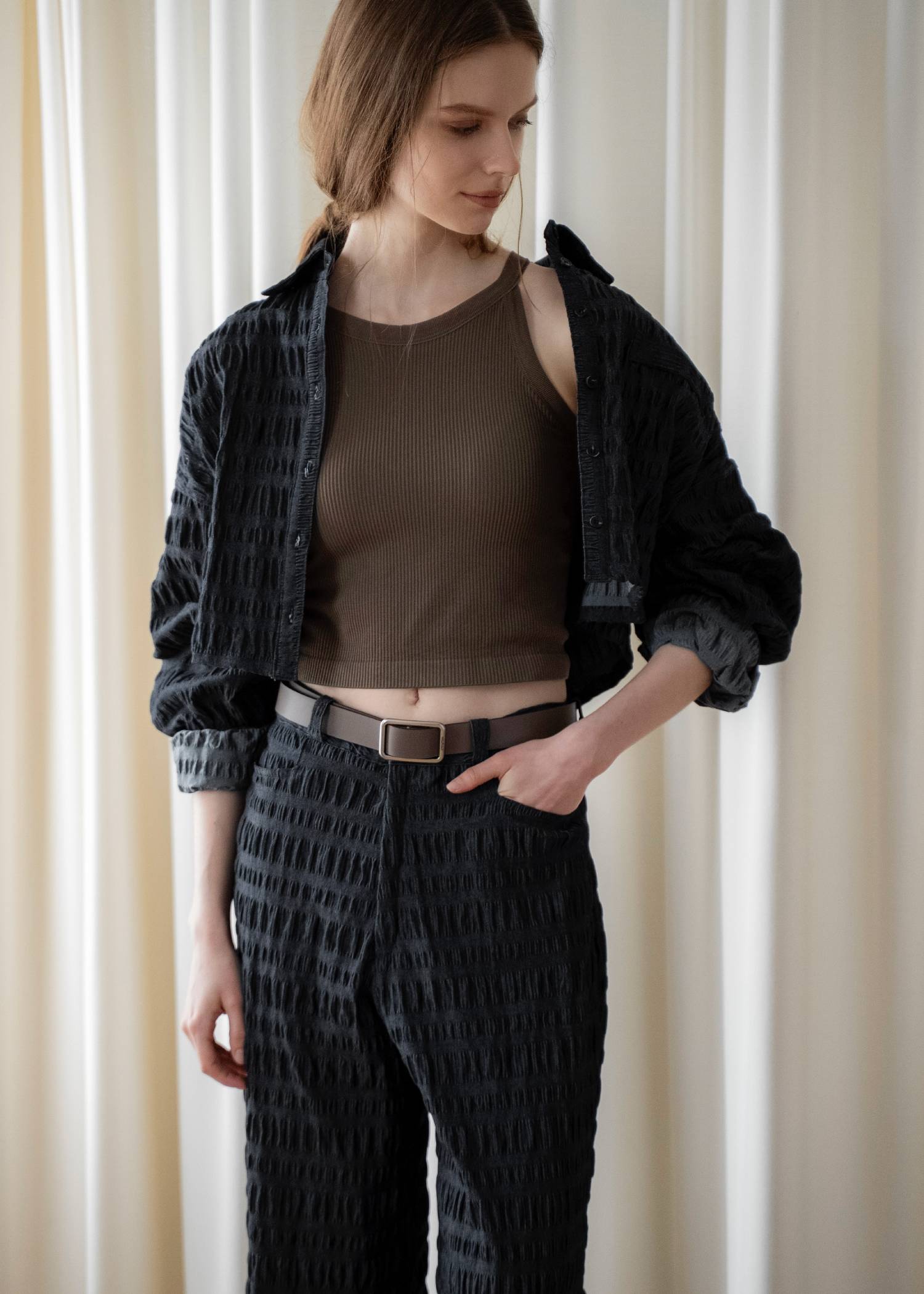 shirring dungaree short SH