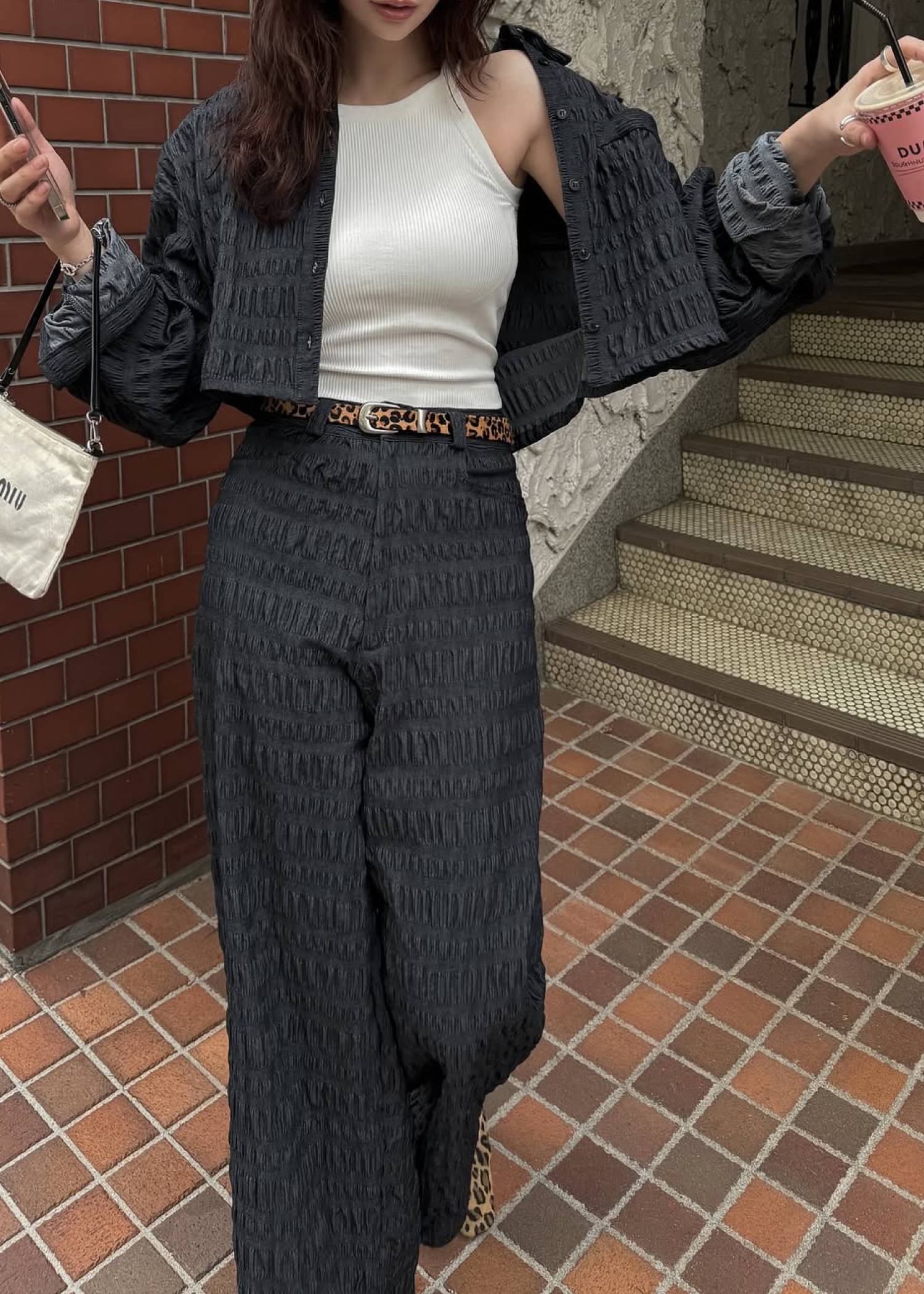 shirring dungaree short SH