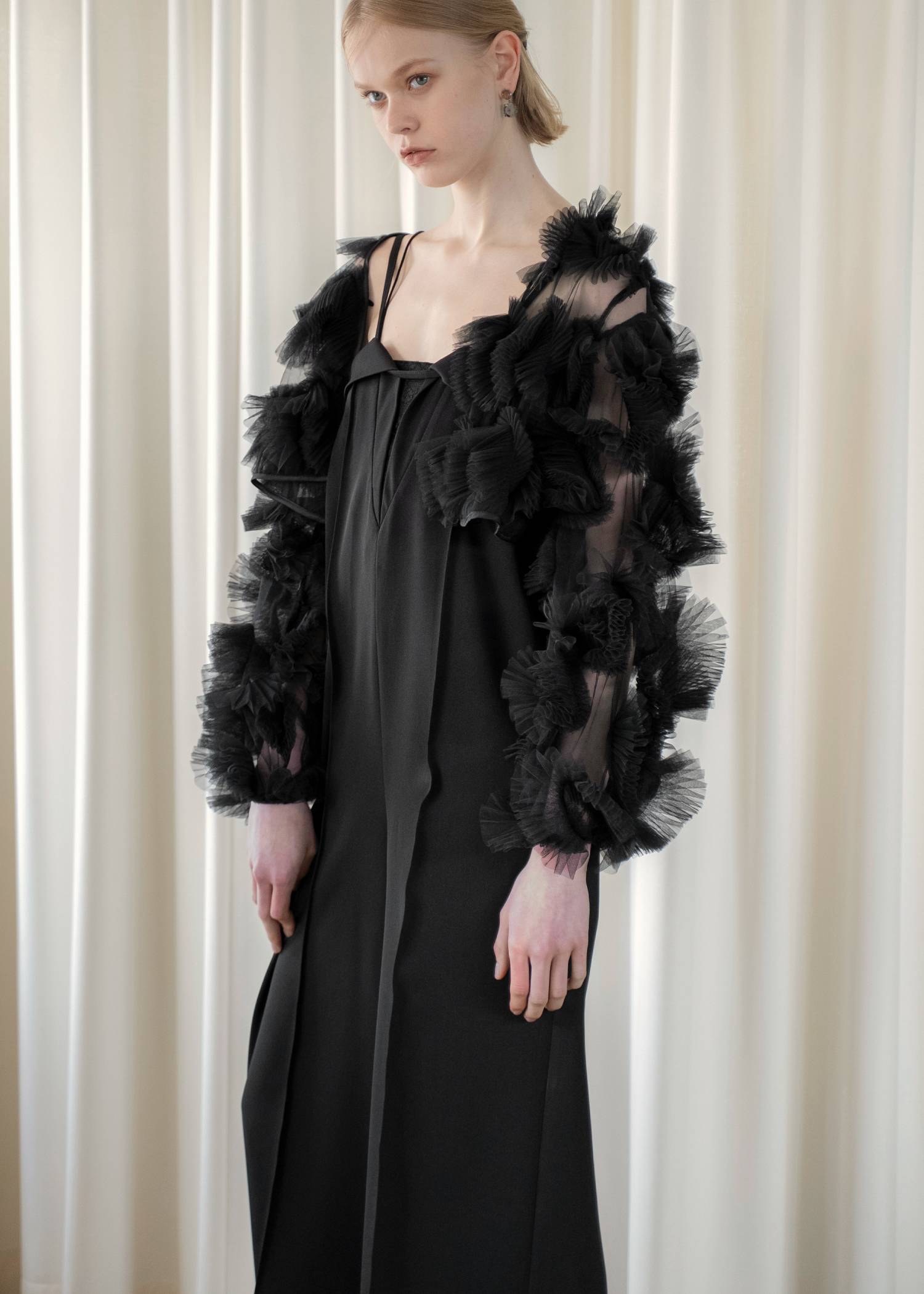 motif tulle sheer bolero tops