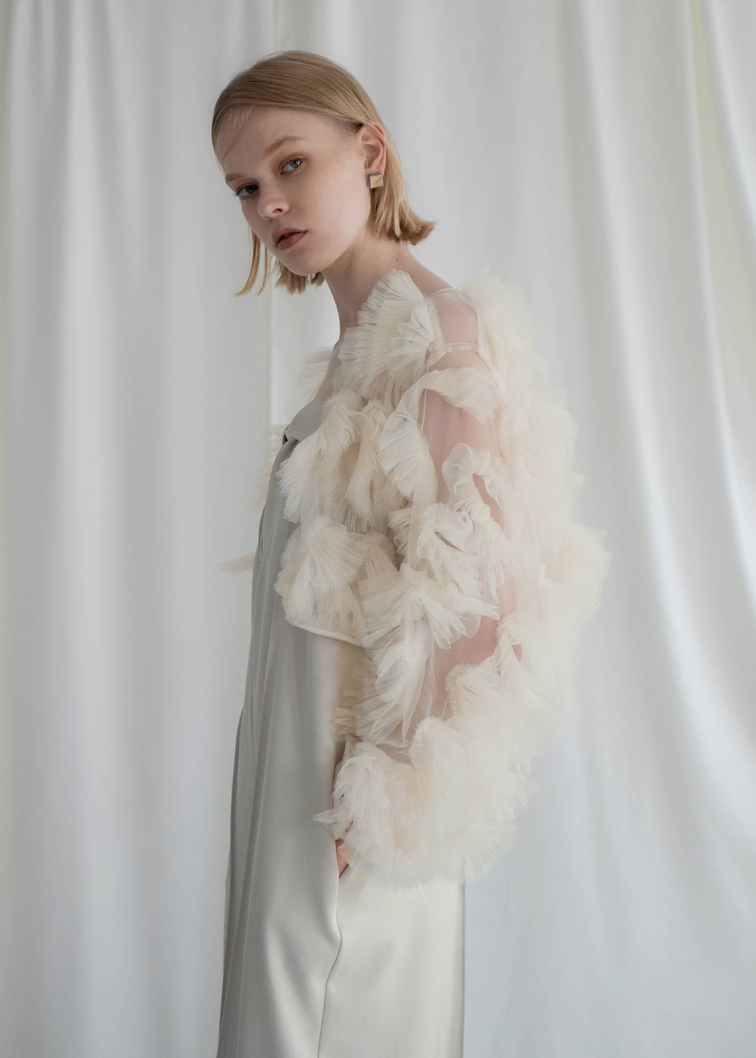 motif tulle sheer bolero tops