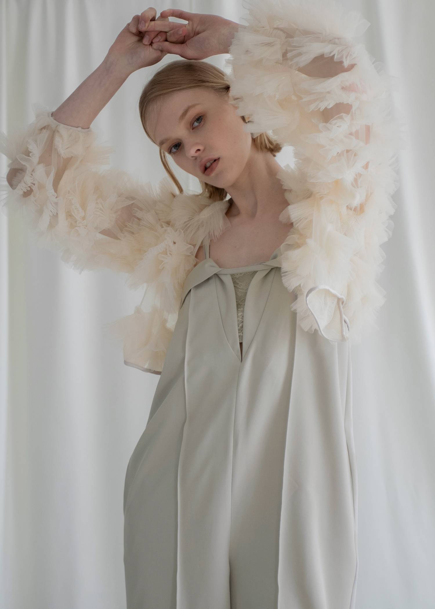motif tulle sheer bolero tops