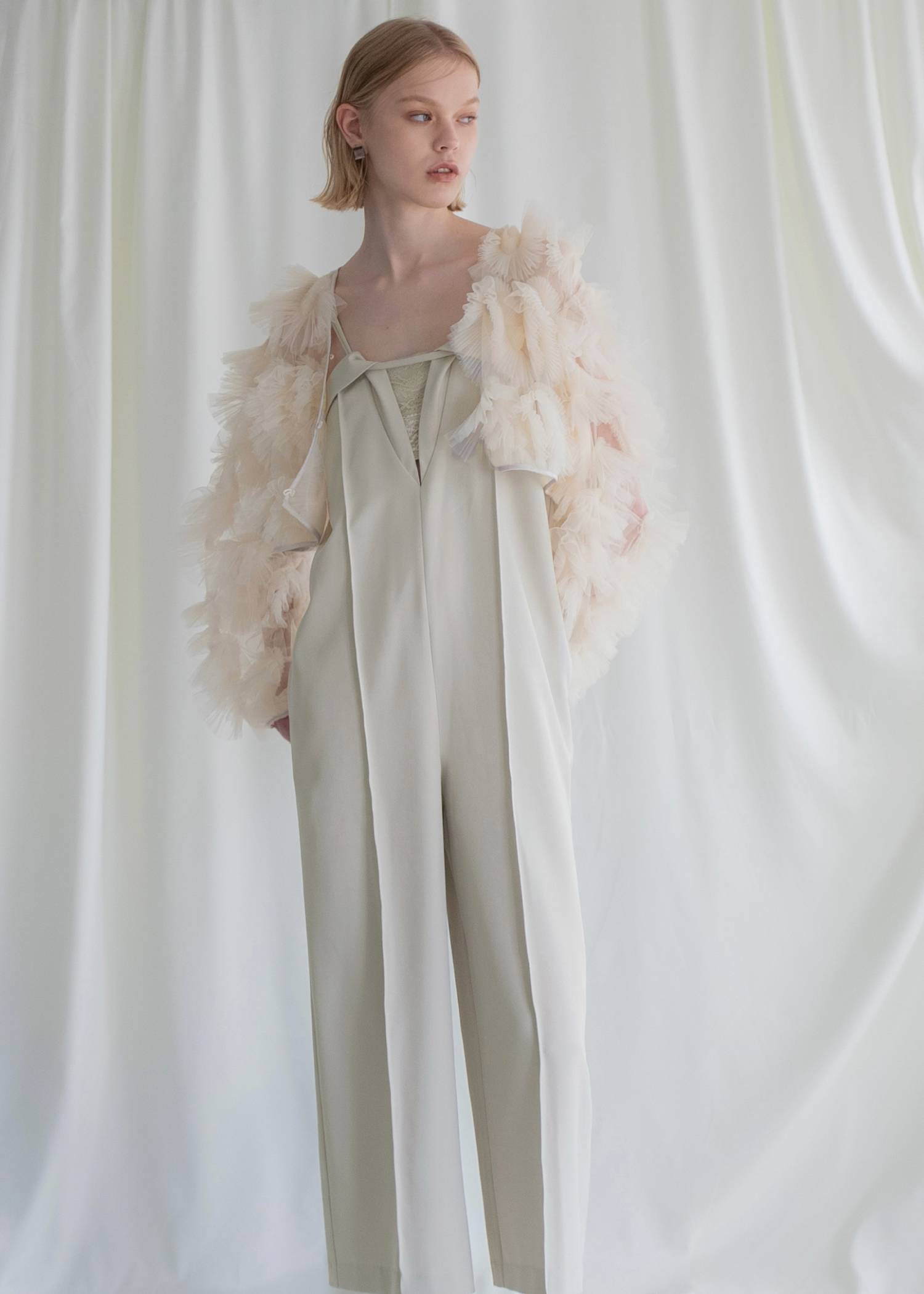 motif tulle sheer bolero tops