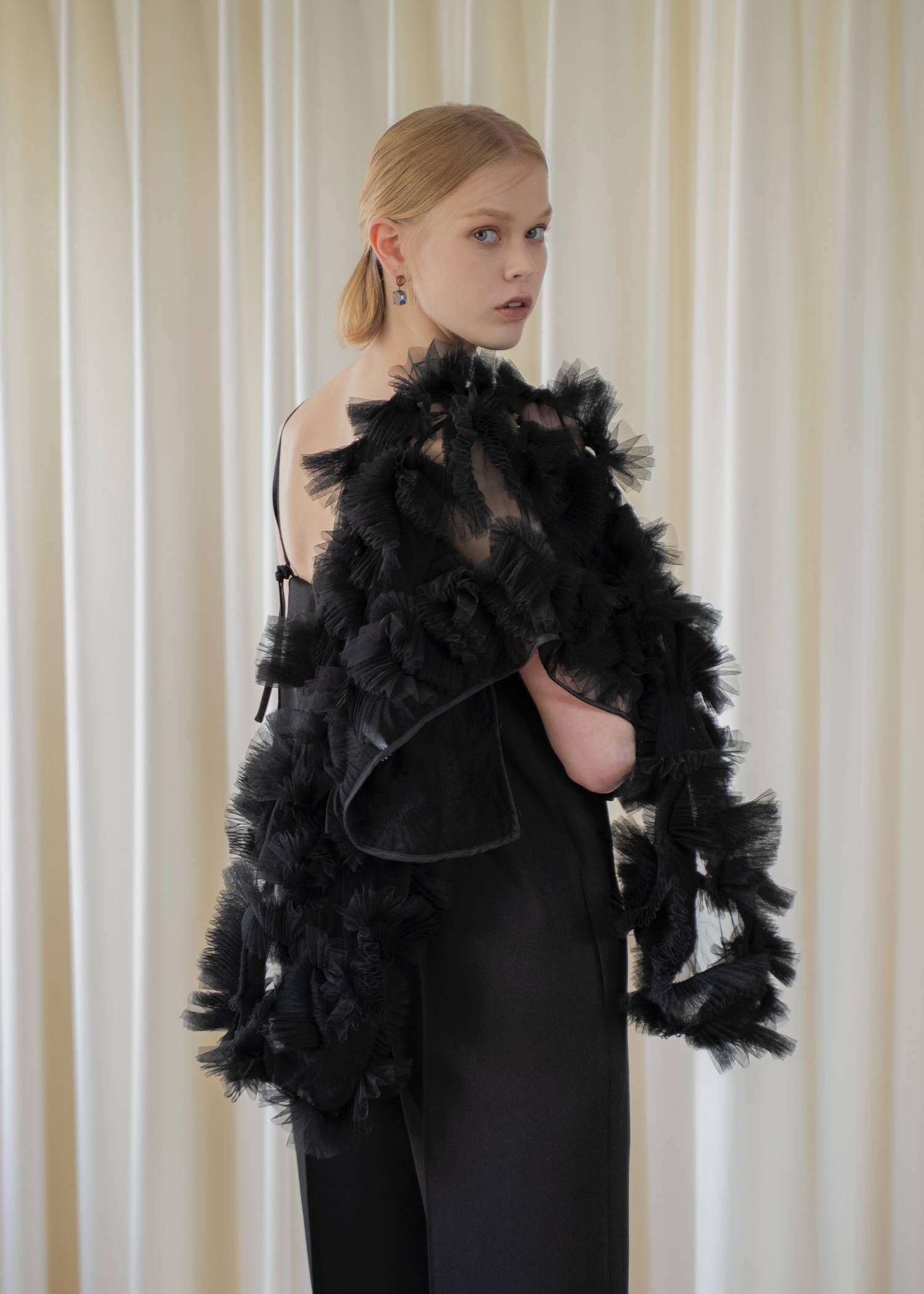 motif tulle sheer bolero tops