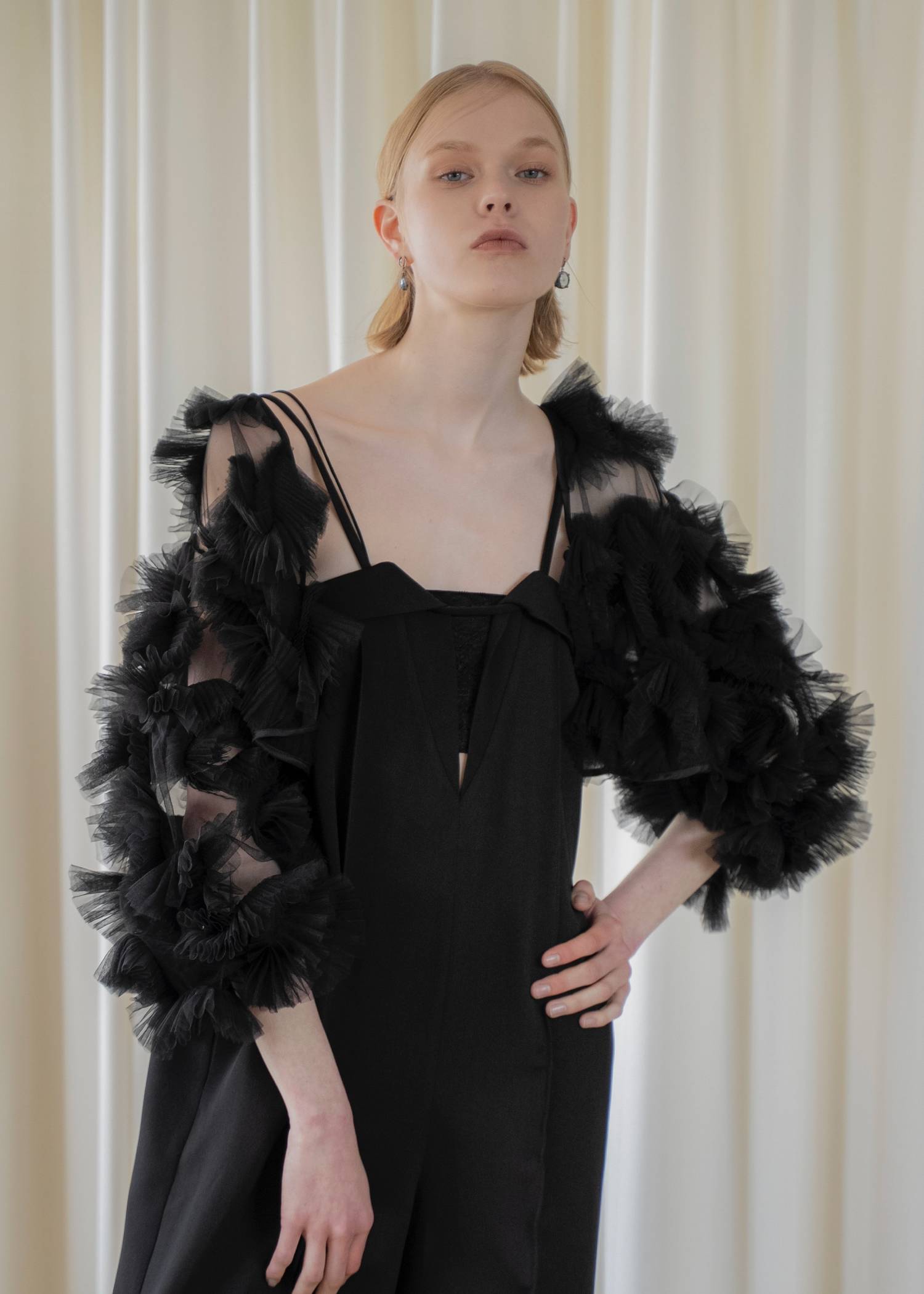 motif tulle sheer bolero tops