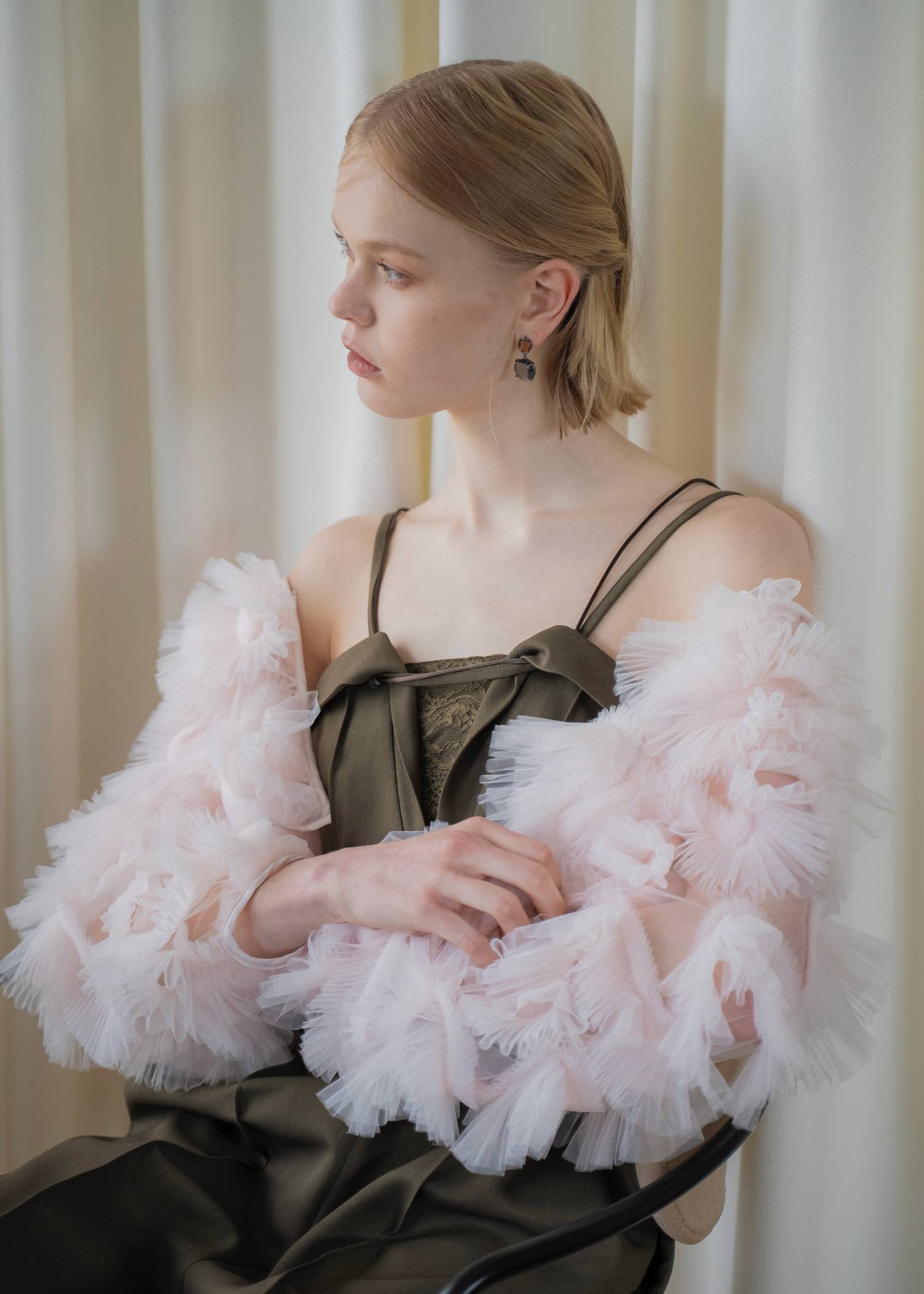 motif tulle sheer bolero tops