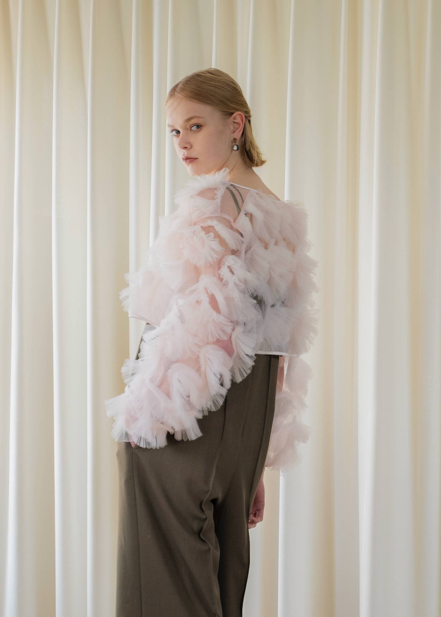 motif tulle sheer bolero tops