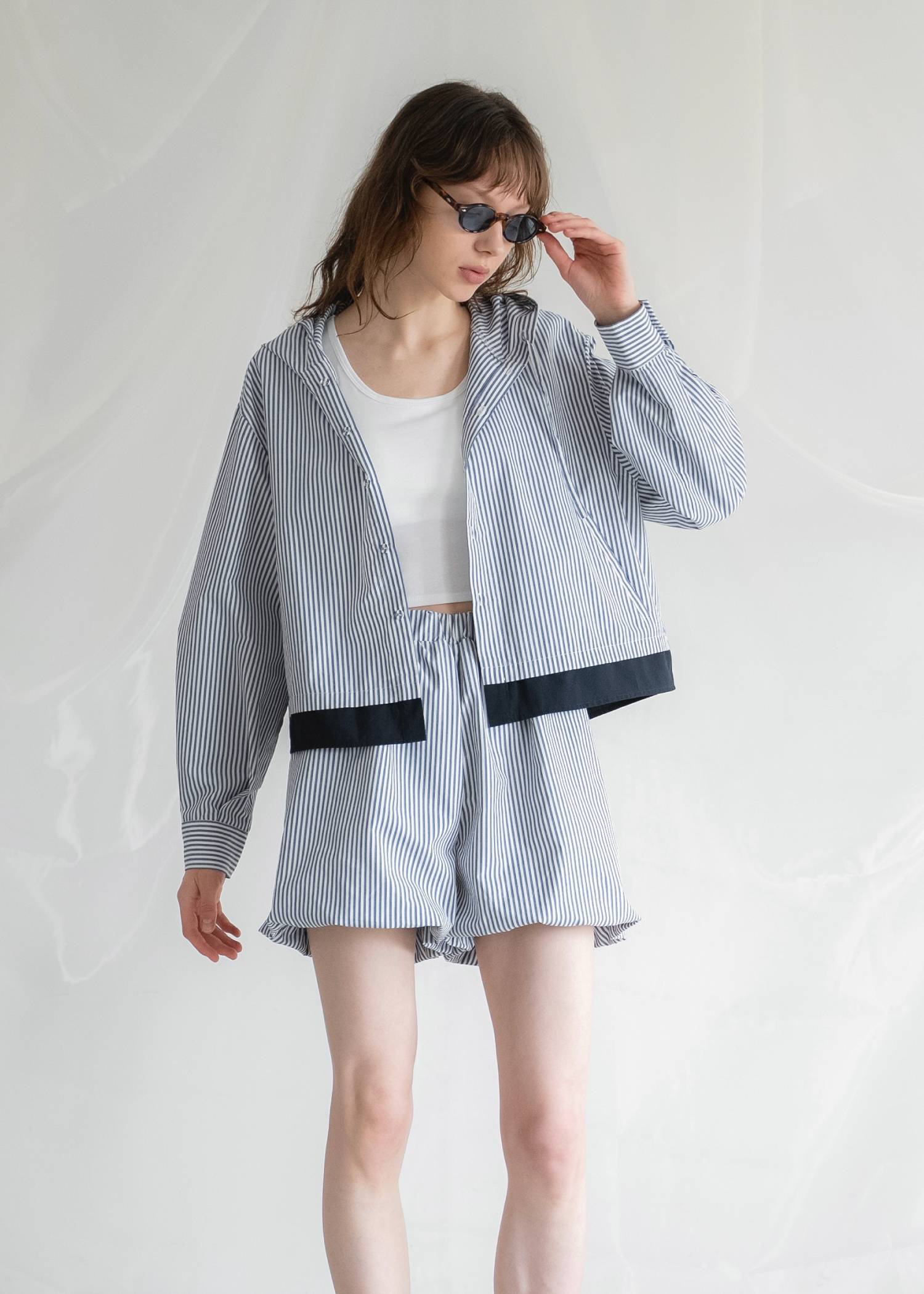 UV cut layered hem shirt hoodie tops