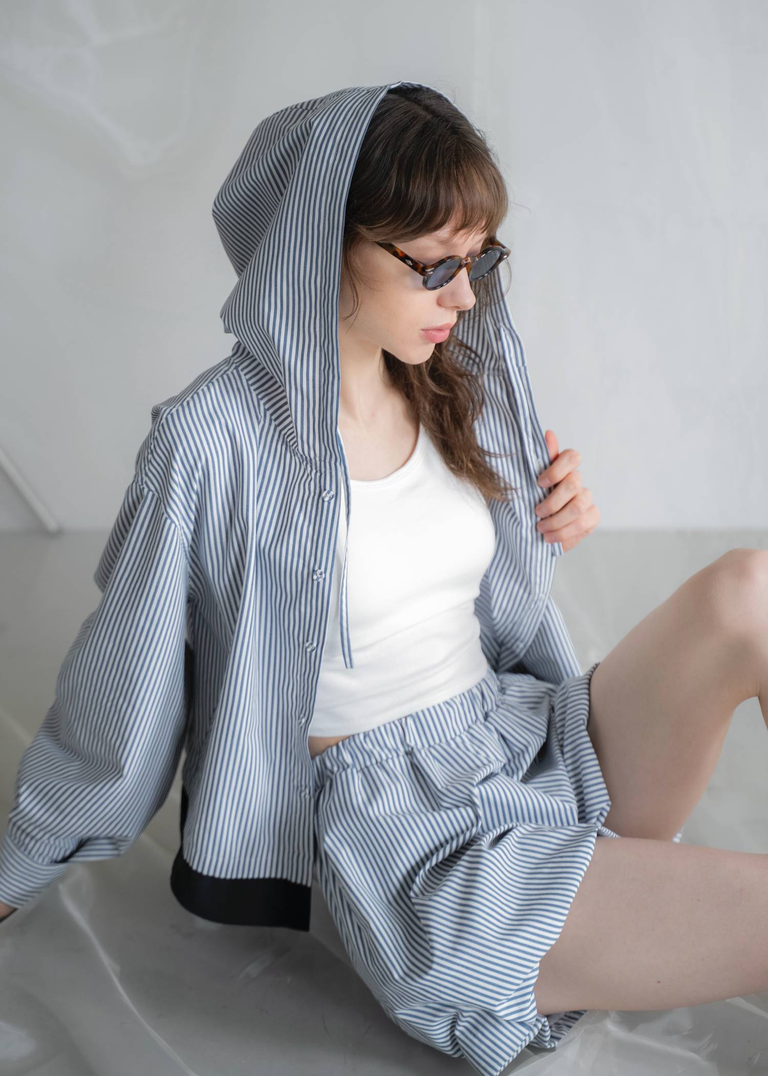 UV cut layered hem shirt hoodie tops