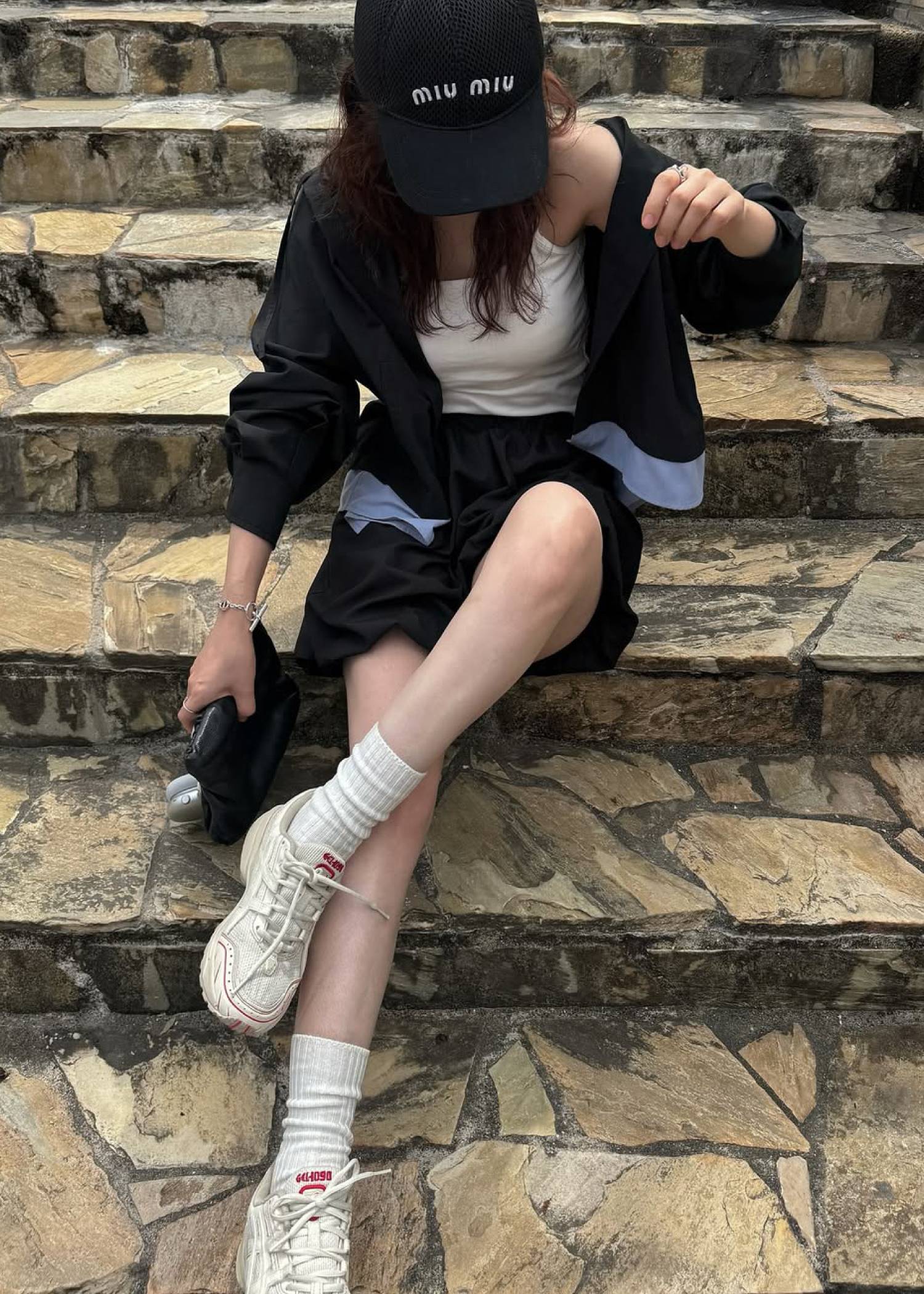 UV cut layered hem shirt hoodie tops