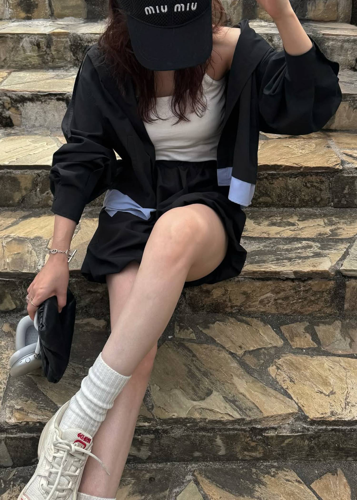 UV cut layered hem shirt hoodie tops