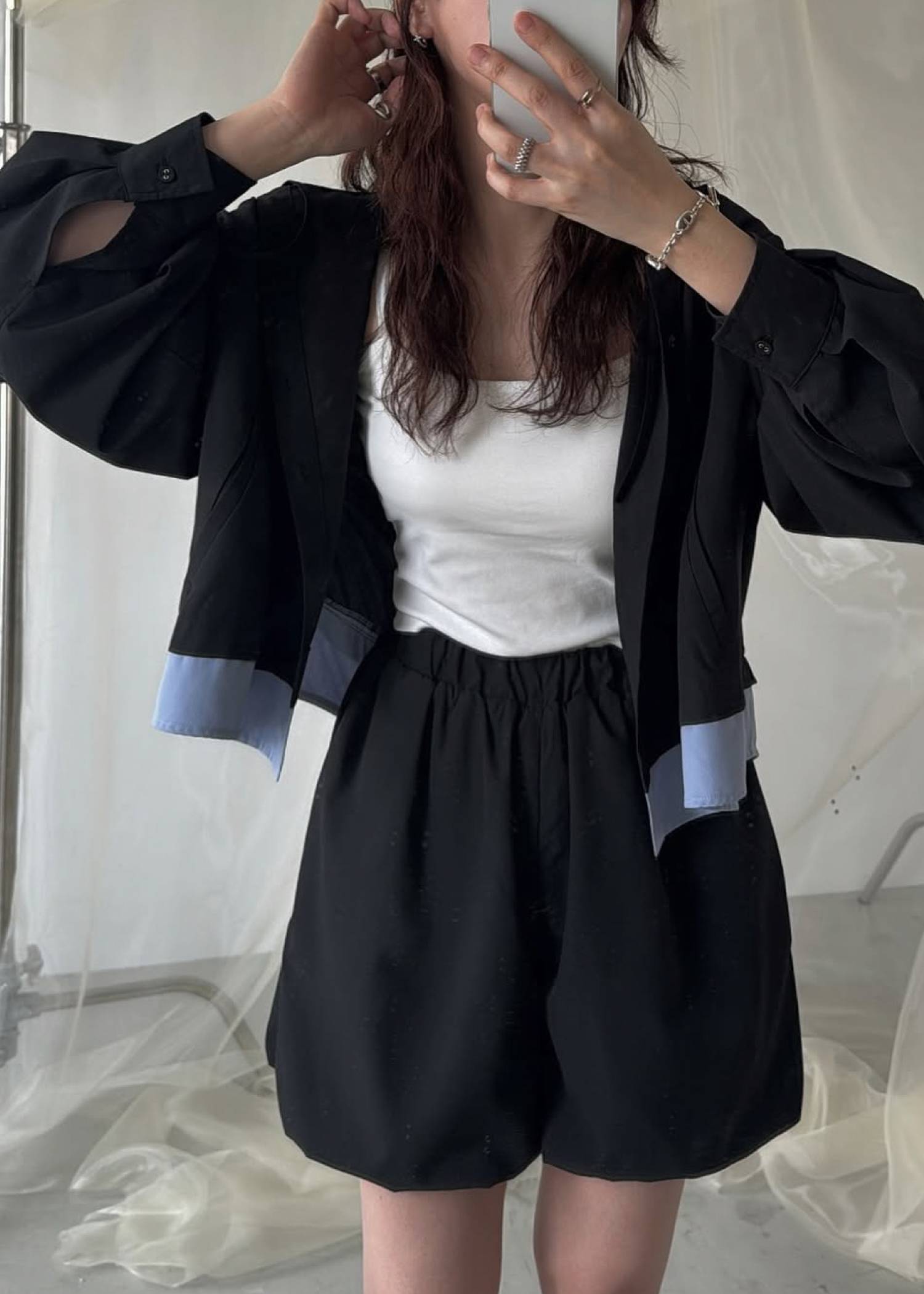 UV cut layered hem shirt hoodie tops