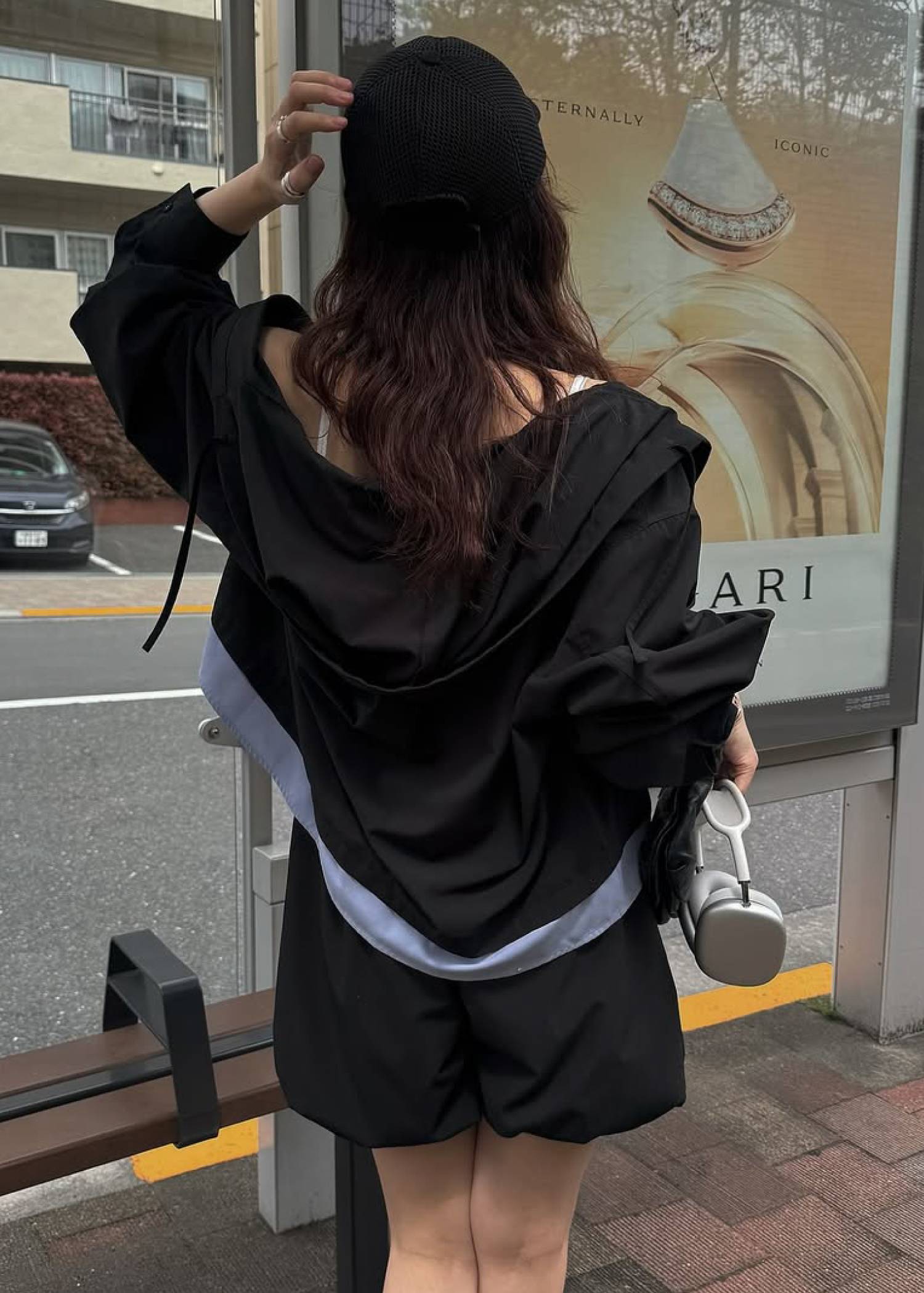 UV cut layered hem shirt hoodie tops