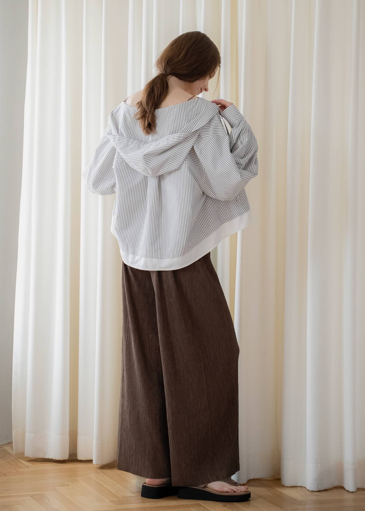 UV cut layered hem shirt hoodie tops