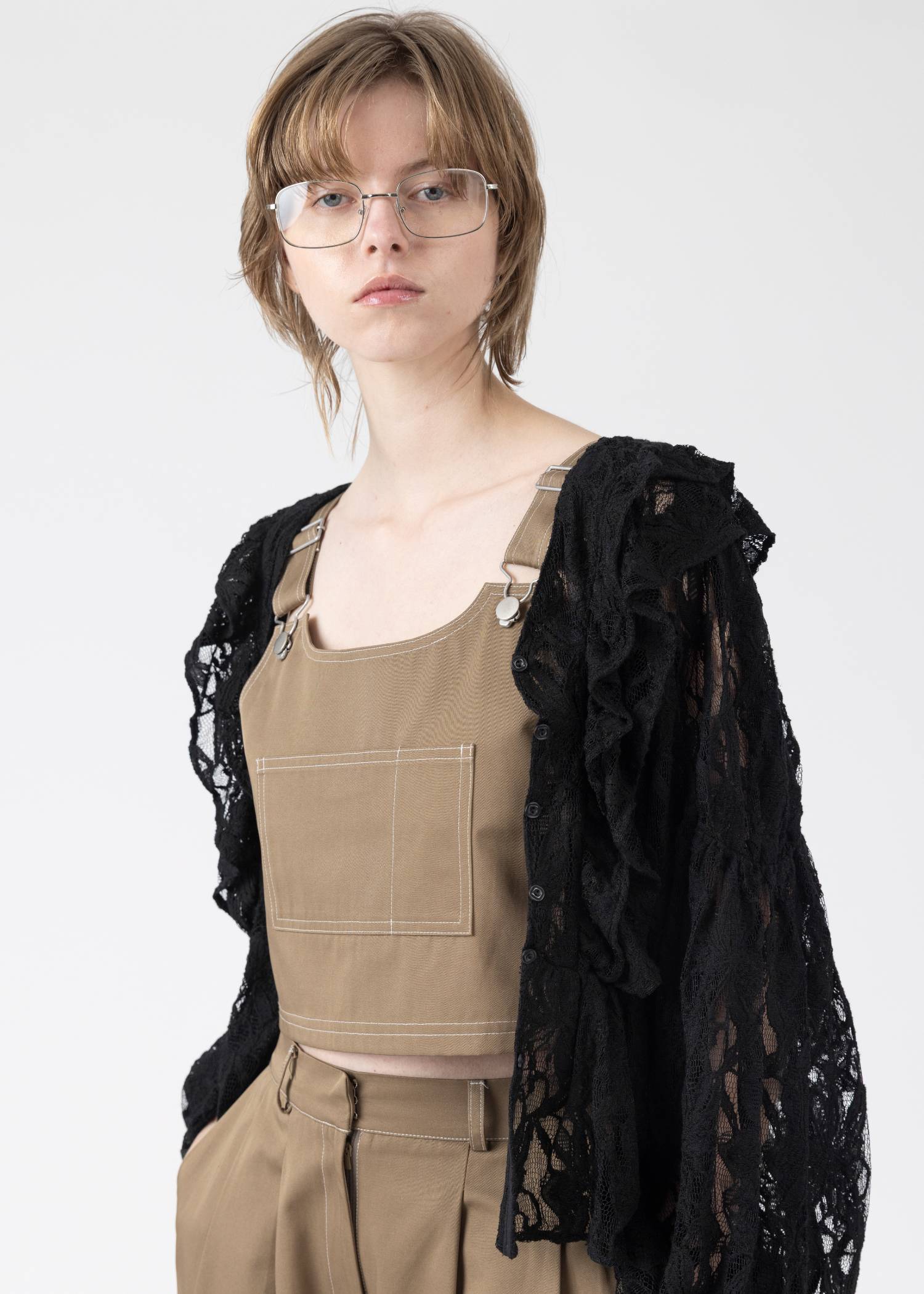 tiered frill neck volume sleeve lace BL