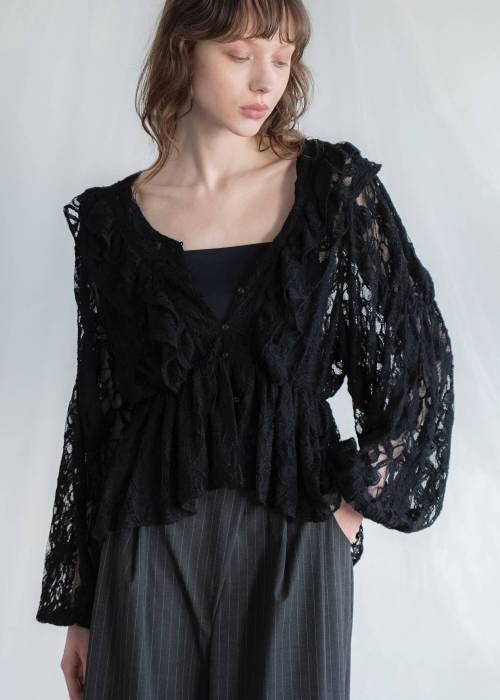 tiered frill neck volume sleeve lace BL