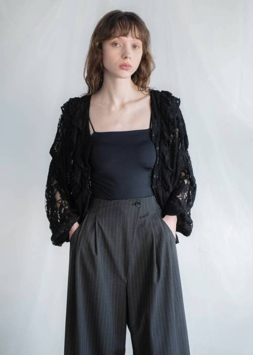 tiered frill neck volume sleeve lace BL