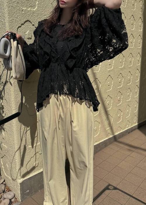 tiered frill neck volume sleeve lace BL