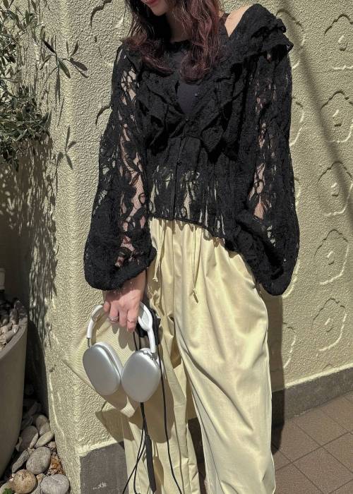 tiered frill neck volume sleeve lace BL
