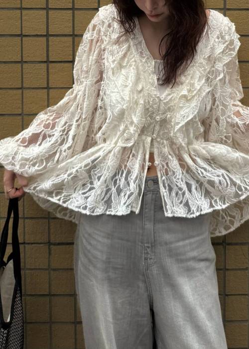 tiered frill neck volume sleeve lace BL